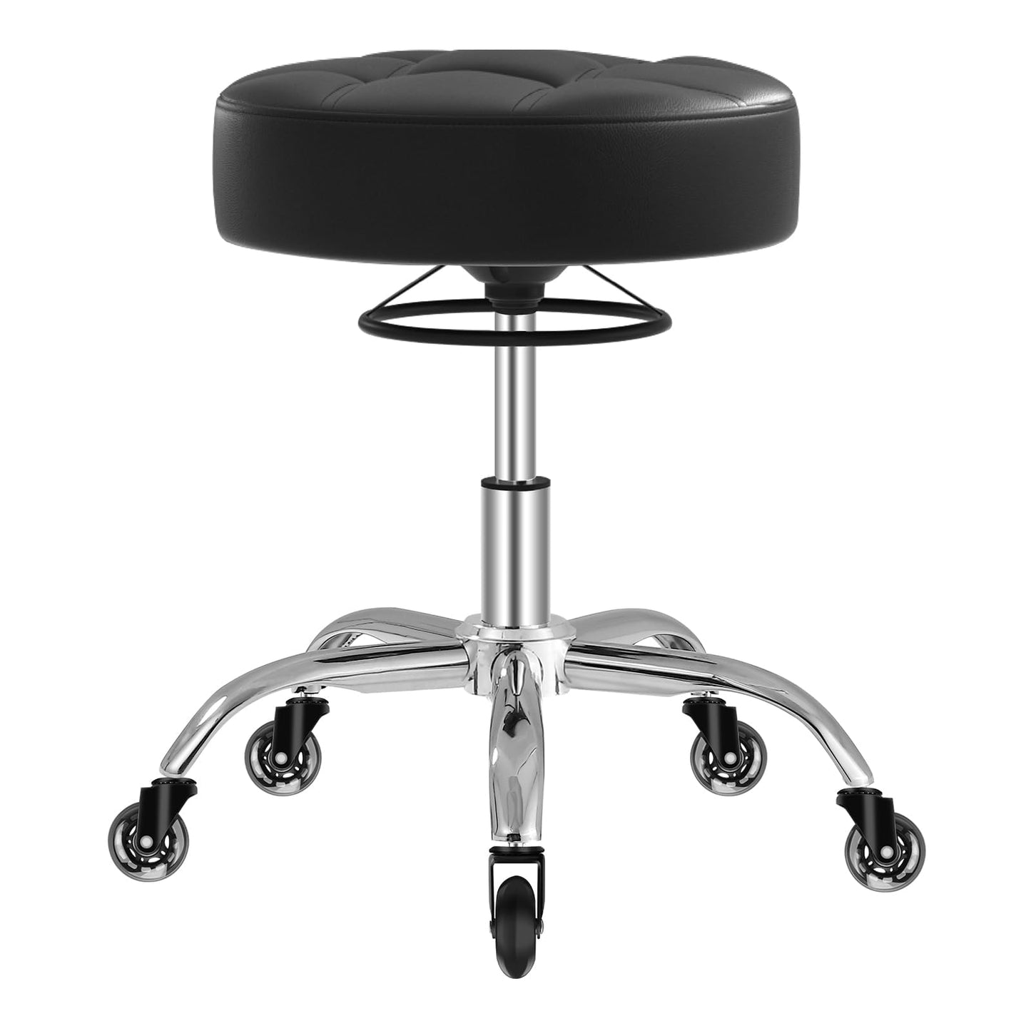 Höhenverstellbarer Rollhocker mit 360° Rollen, Schwarz