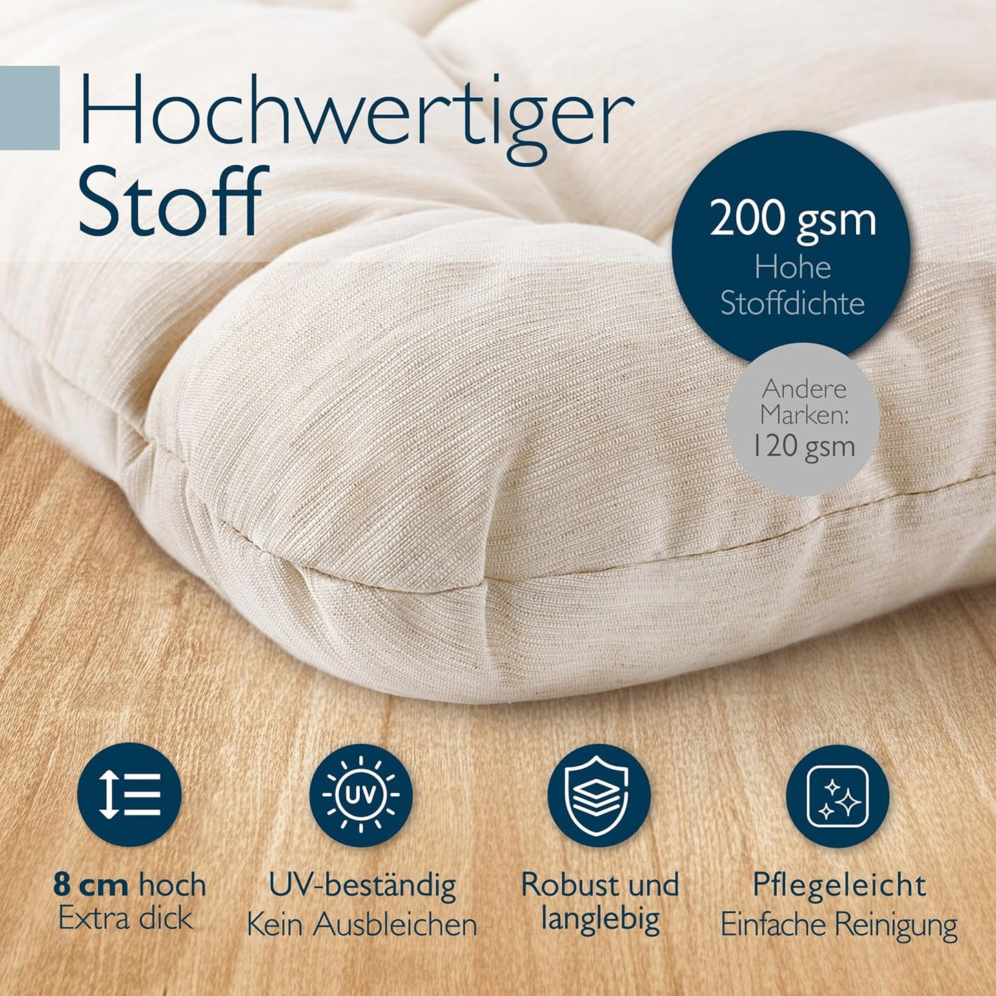 Premium Stuhlkissen-Set (4er, 40x40 cm), 4er Set Natur
