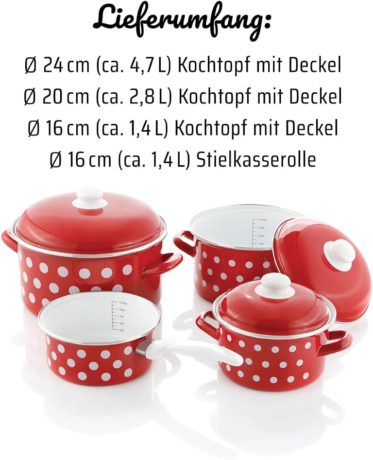 Kochtopf-Set, Stahl-Emaille, 7-teilig, inkl. Kasserolle