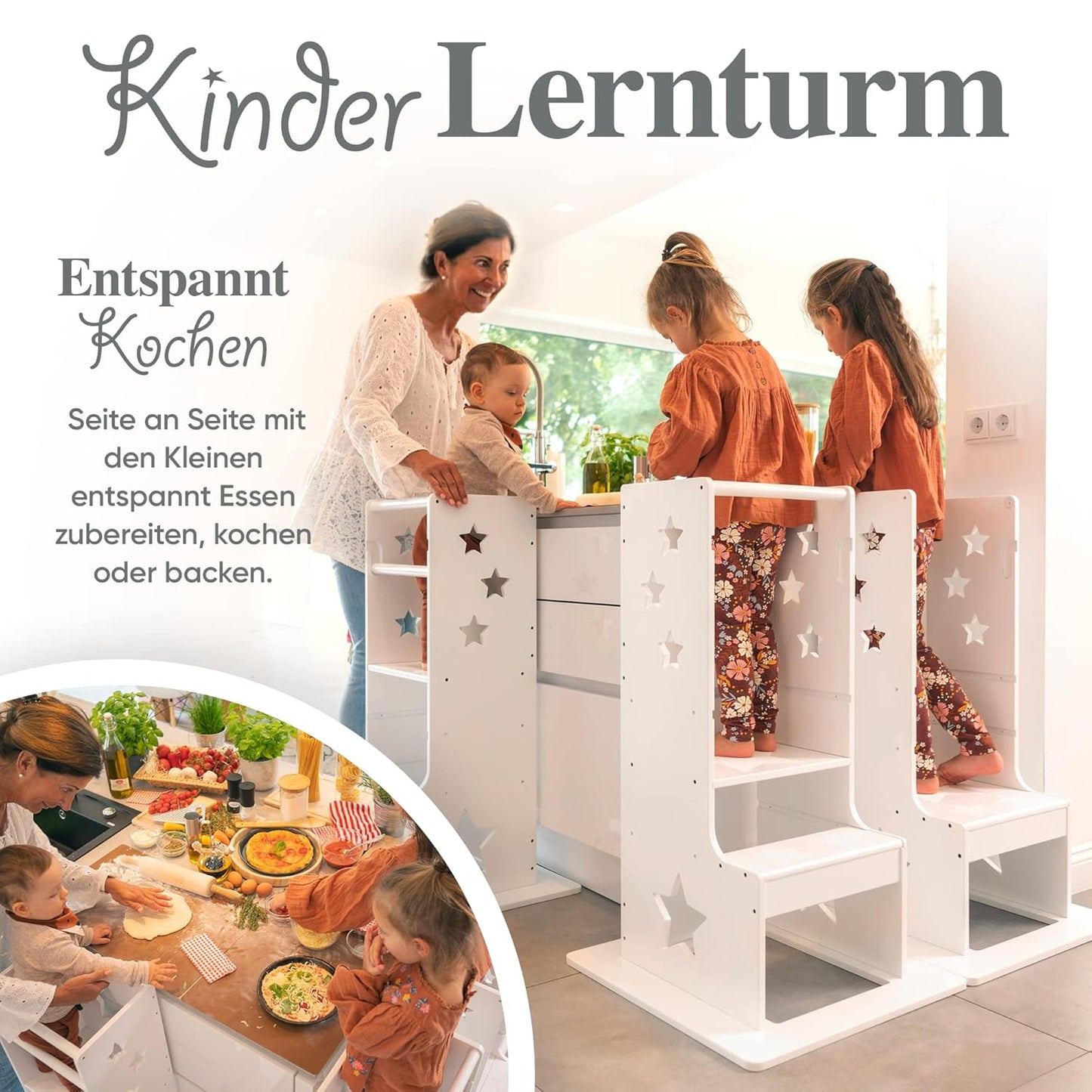 Lernturm mit Kippschutz, Weiss