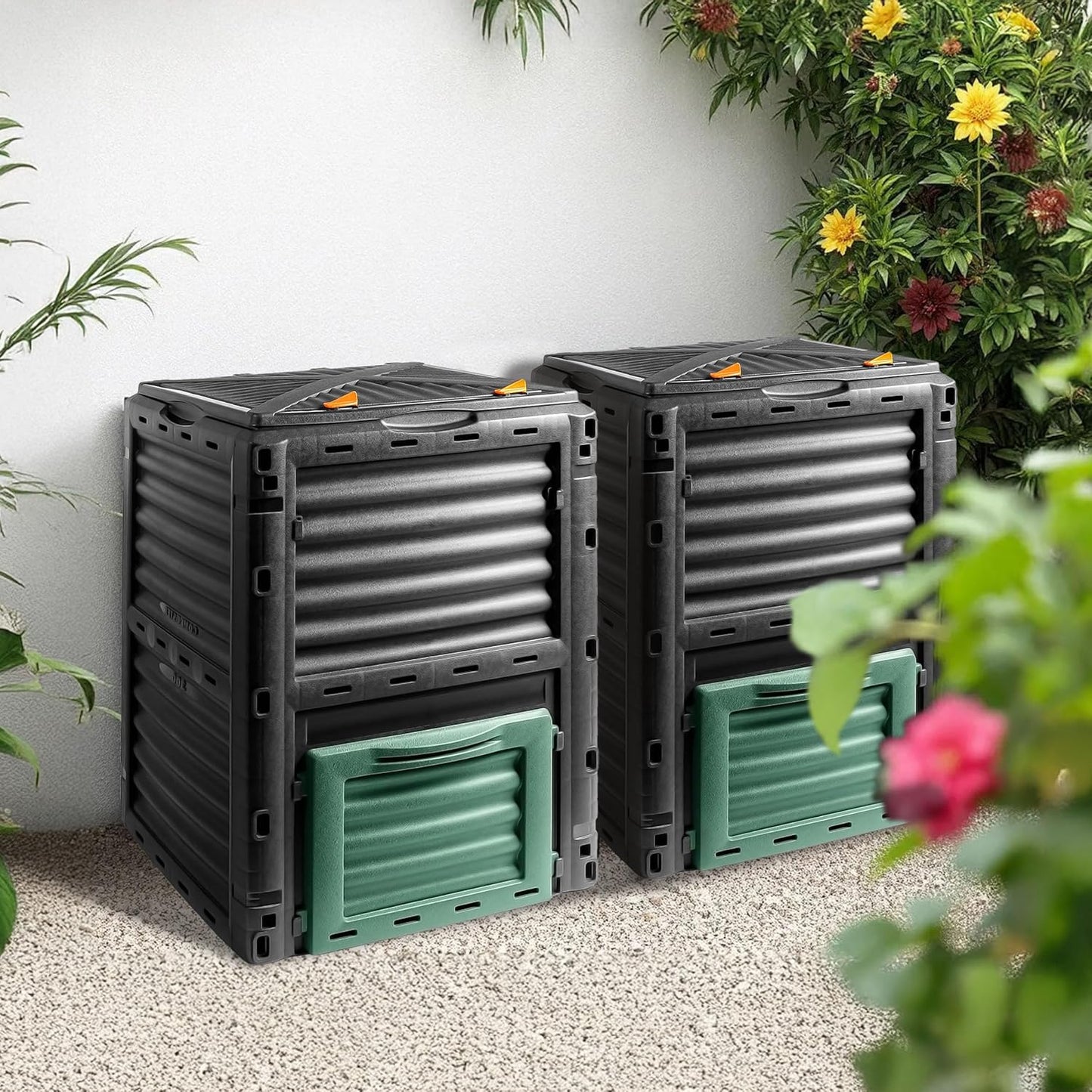 Komposter-Set, 2x 300 L, mit Deckel, 2 Stück 300 L