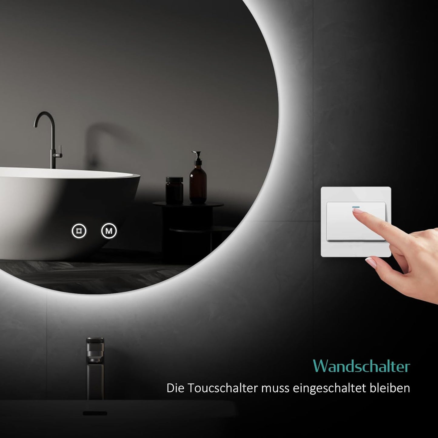 Runder dimmbarer Badspiegel mit Beleuchtung, 60L x 60B cm