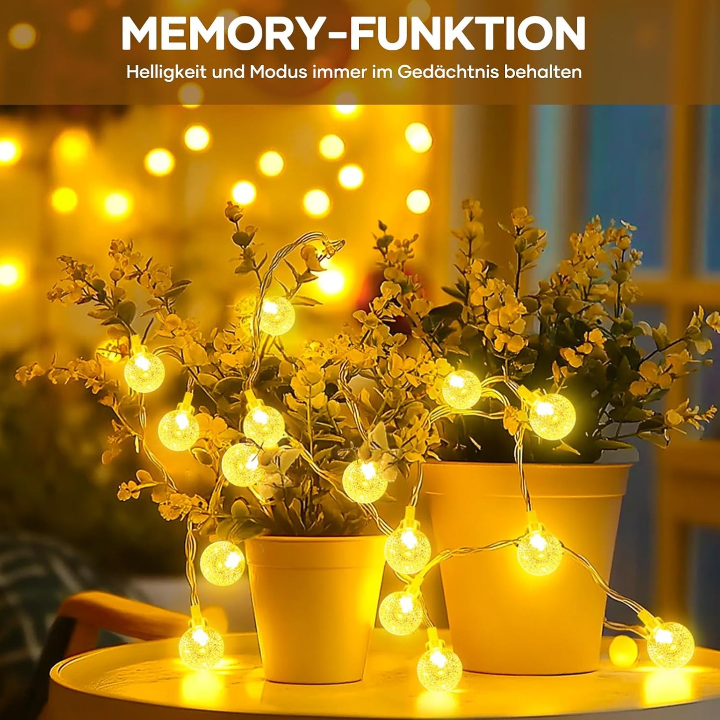 LED Lichterkette mit Fernbedienung, 200 LEDs, 8 Modi, dimmbar, Warmweiß-a 27M