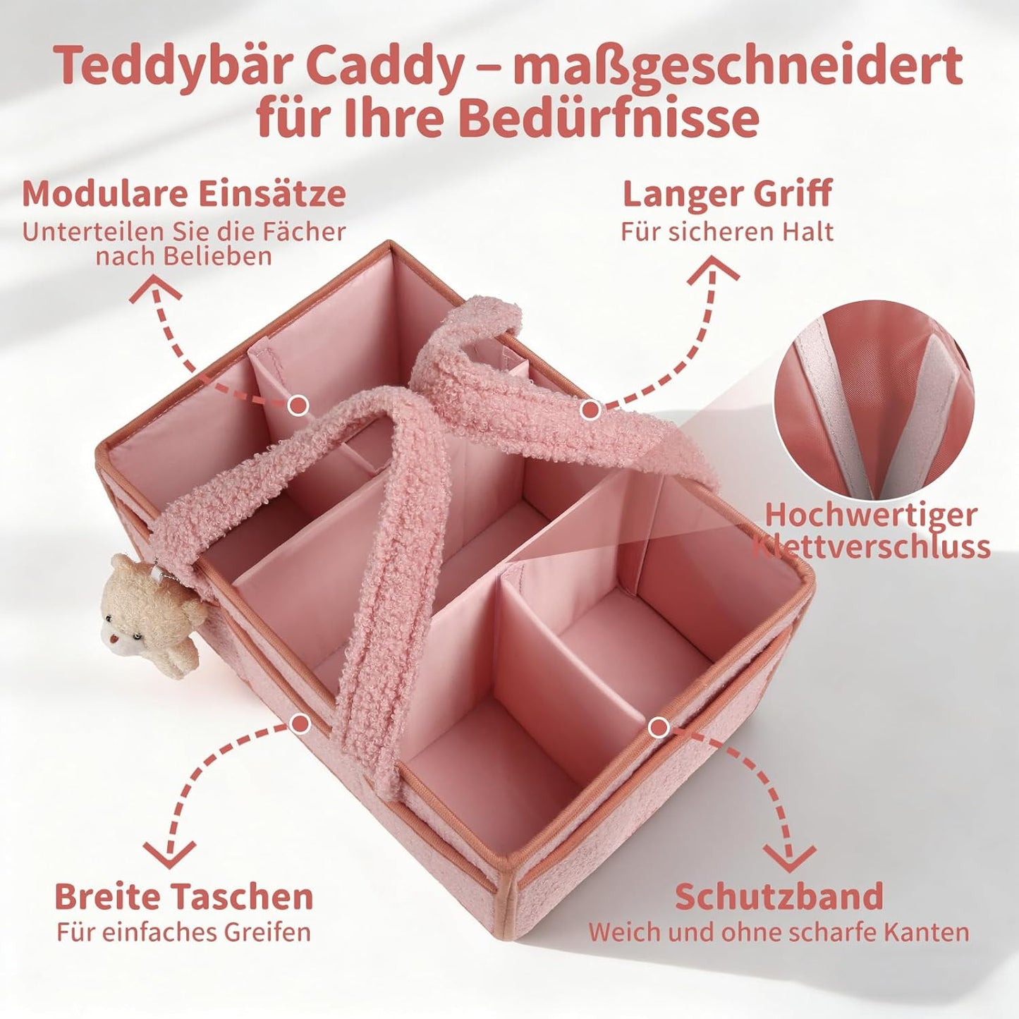 Wickeltisch Organizer mit Fächern, Rosa