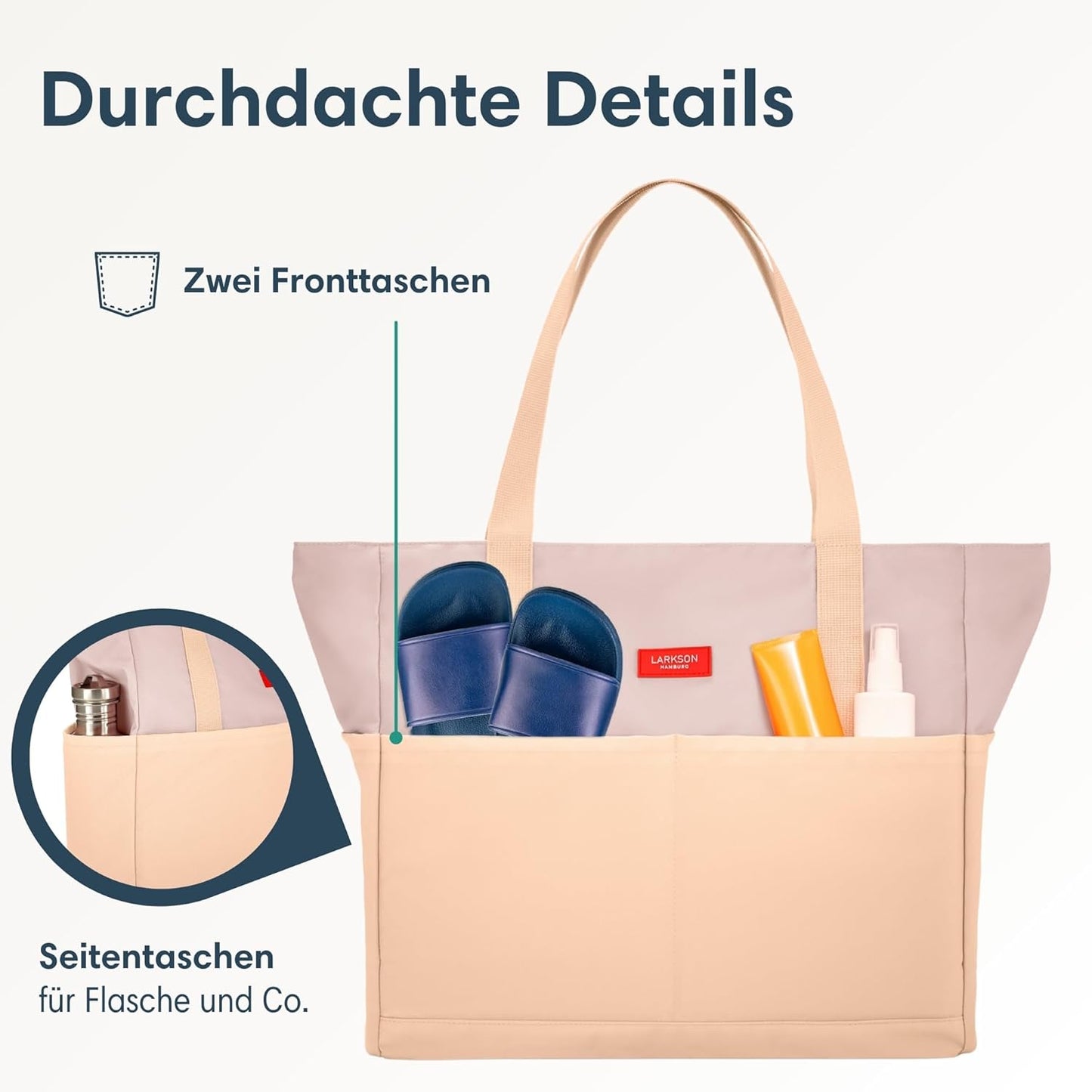 Strandtasche mit Reissverschluss für Damen & Herren, Peach - Rose