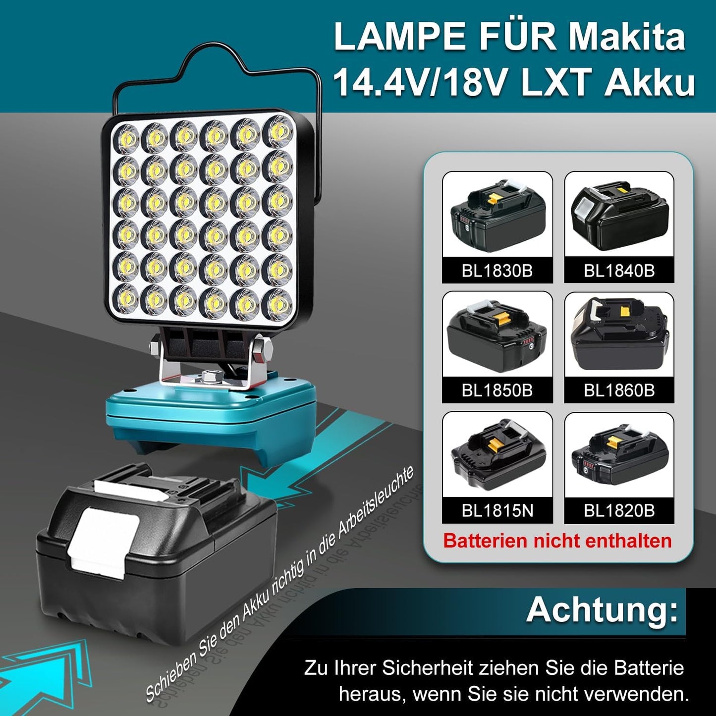 Arbeitsleuchte für Makita LXT-Akkus, Grün