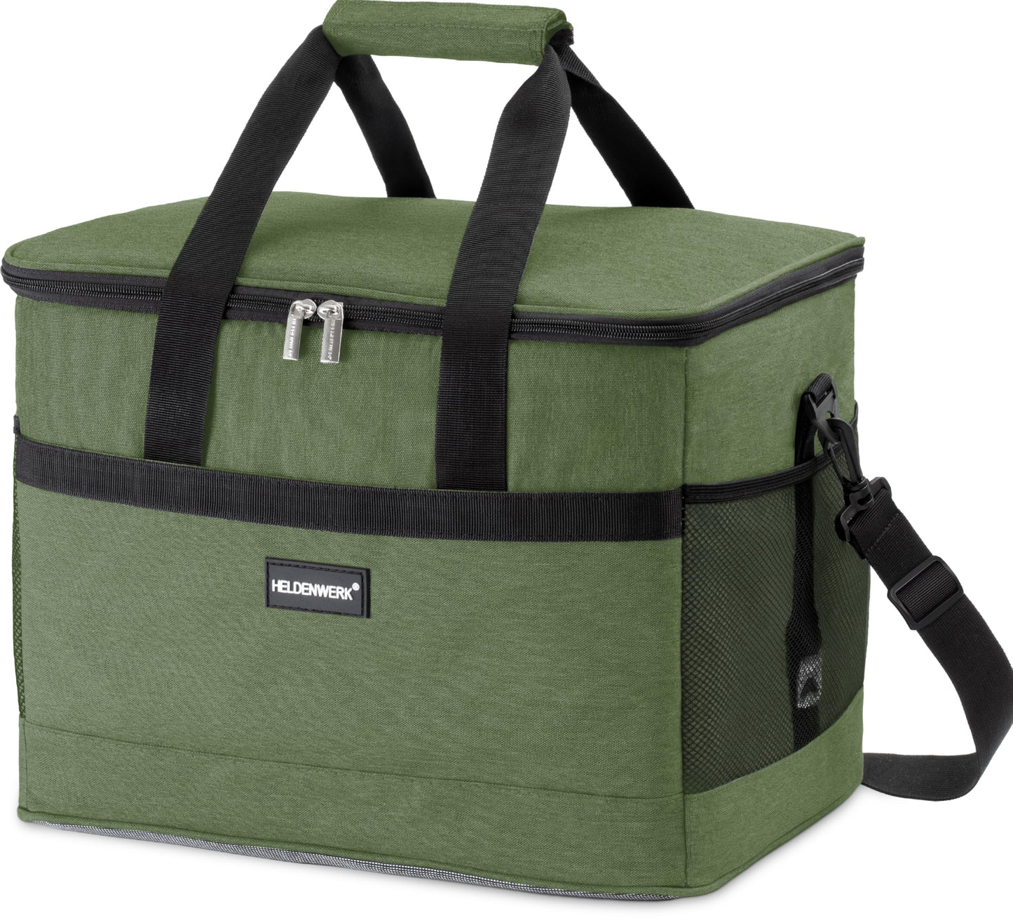 Faltbare Kühltasche mit Flaschenöffner & verstärktem Boden, Olivgrün 33L (L40 x B26,5 x H31 cm)