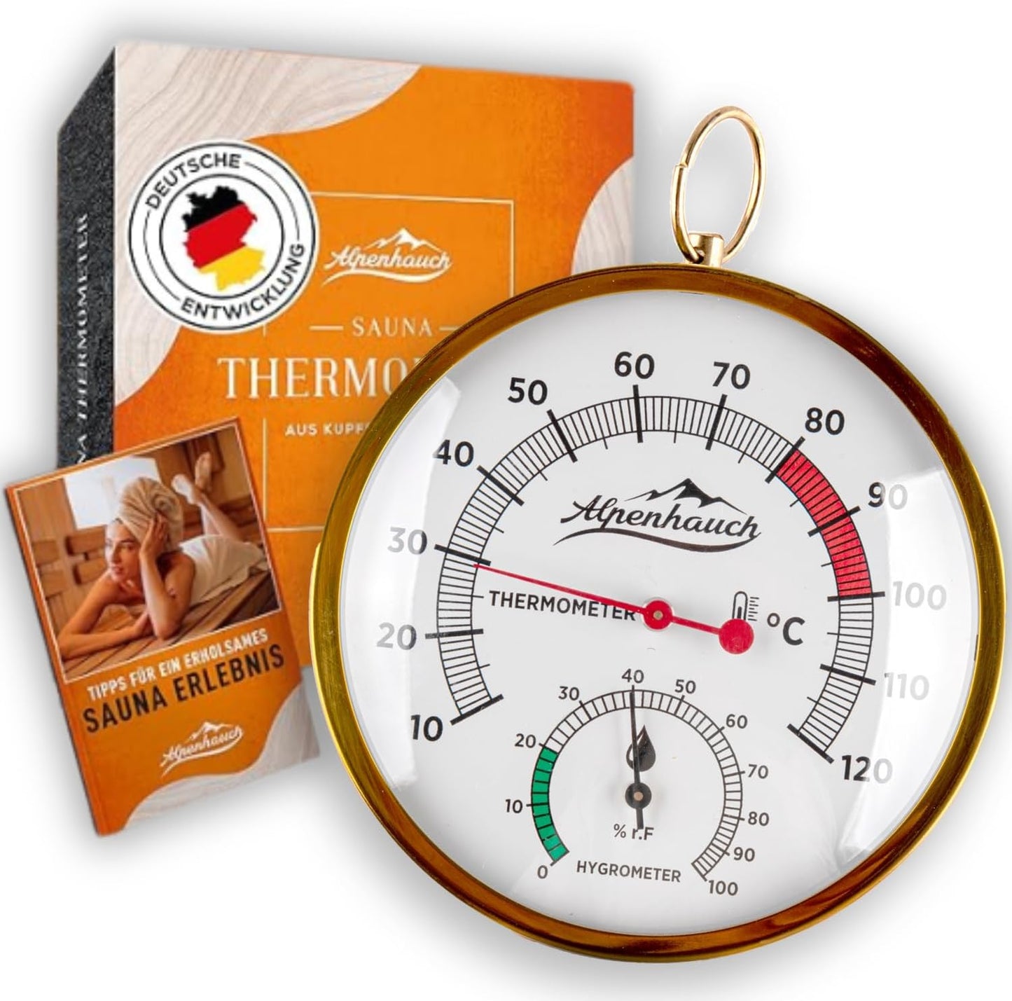 Sauna Thermometer & Hygrometer, Gold