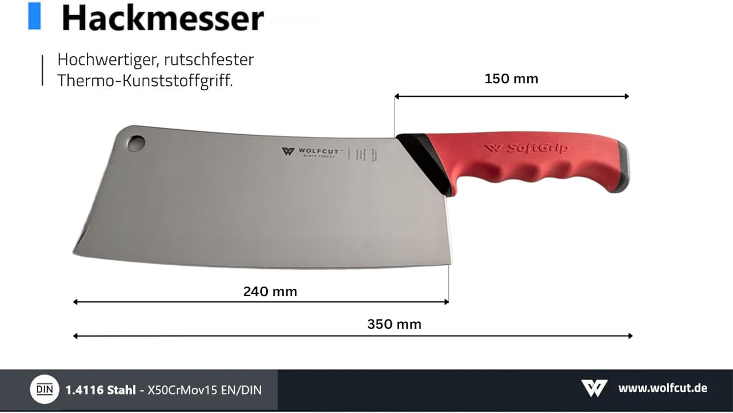Hackmesser Red Serie, 24 cm Klinge, rutschfester Griff