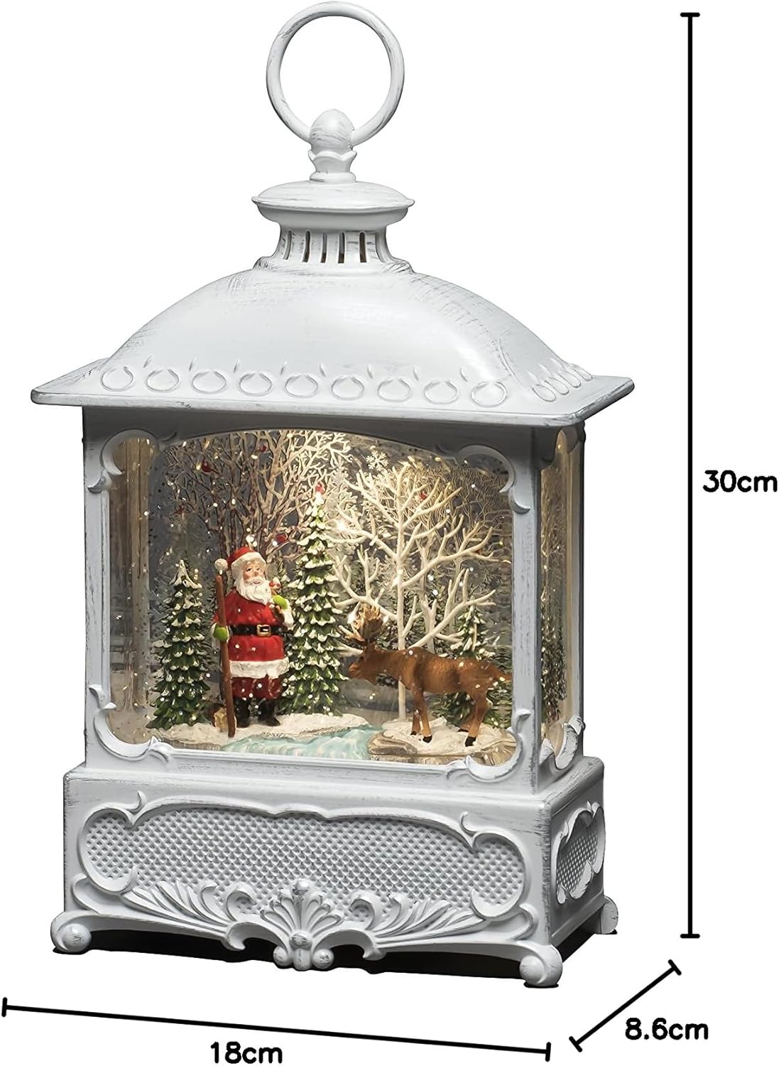 Laterne mit Weihnachtsmann und Elch, Weiss Weihnachtsmann