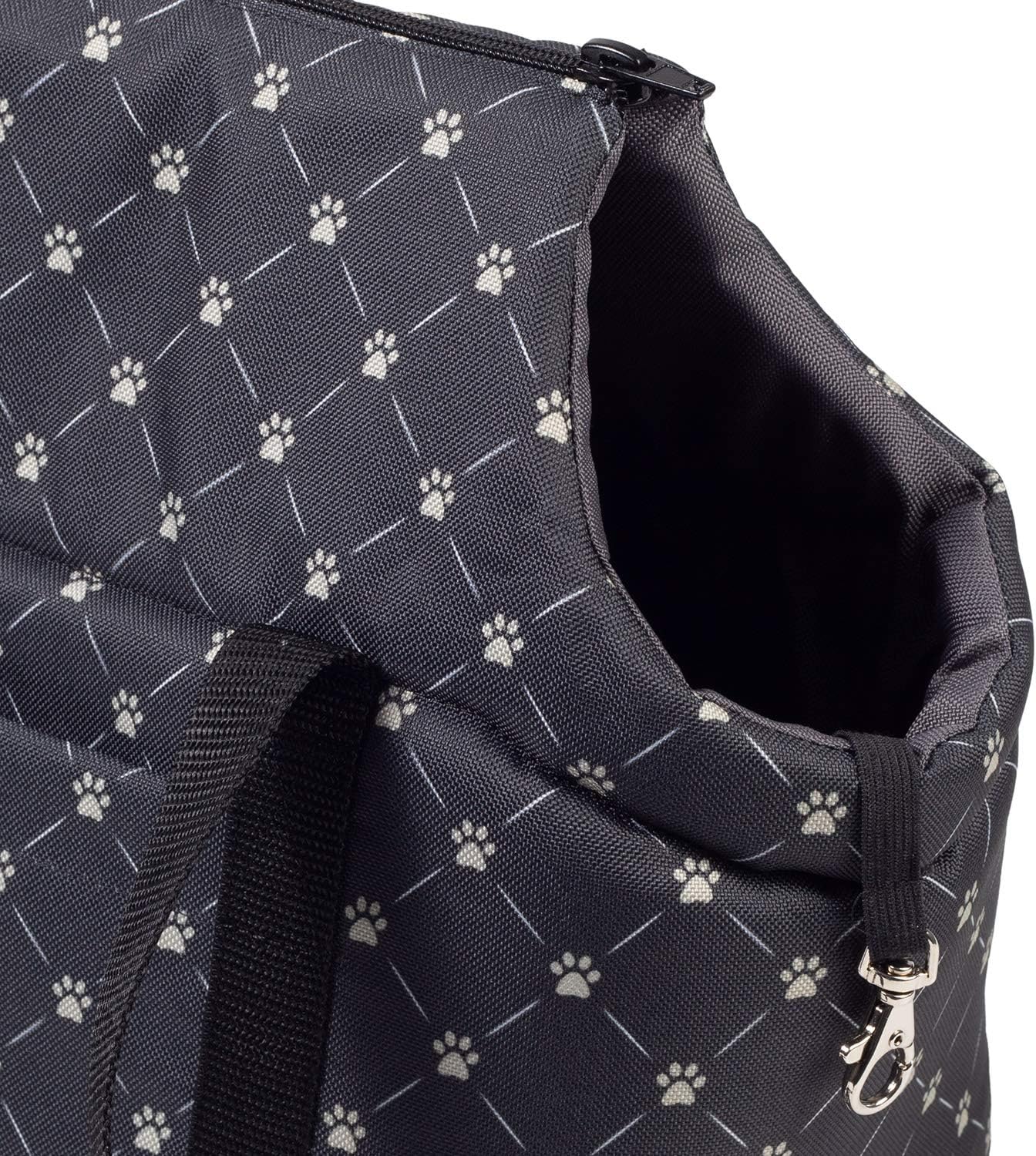 Tragetasche für Haustiere bis 3 kg, L 26 x B 16 x H 25 cm, Schwarz / Muster: Pfoten