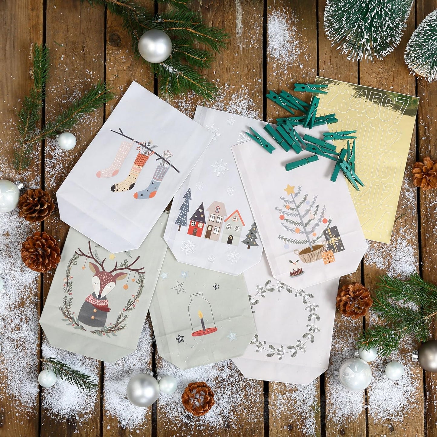 Adventskalender DIY-Set, 24 Geschenktüten, Motiv Hygge, Pastell