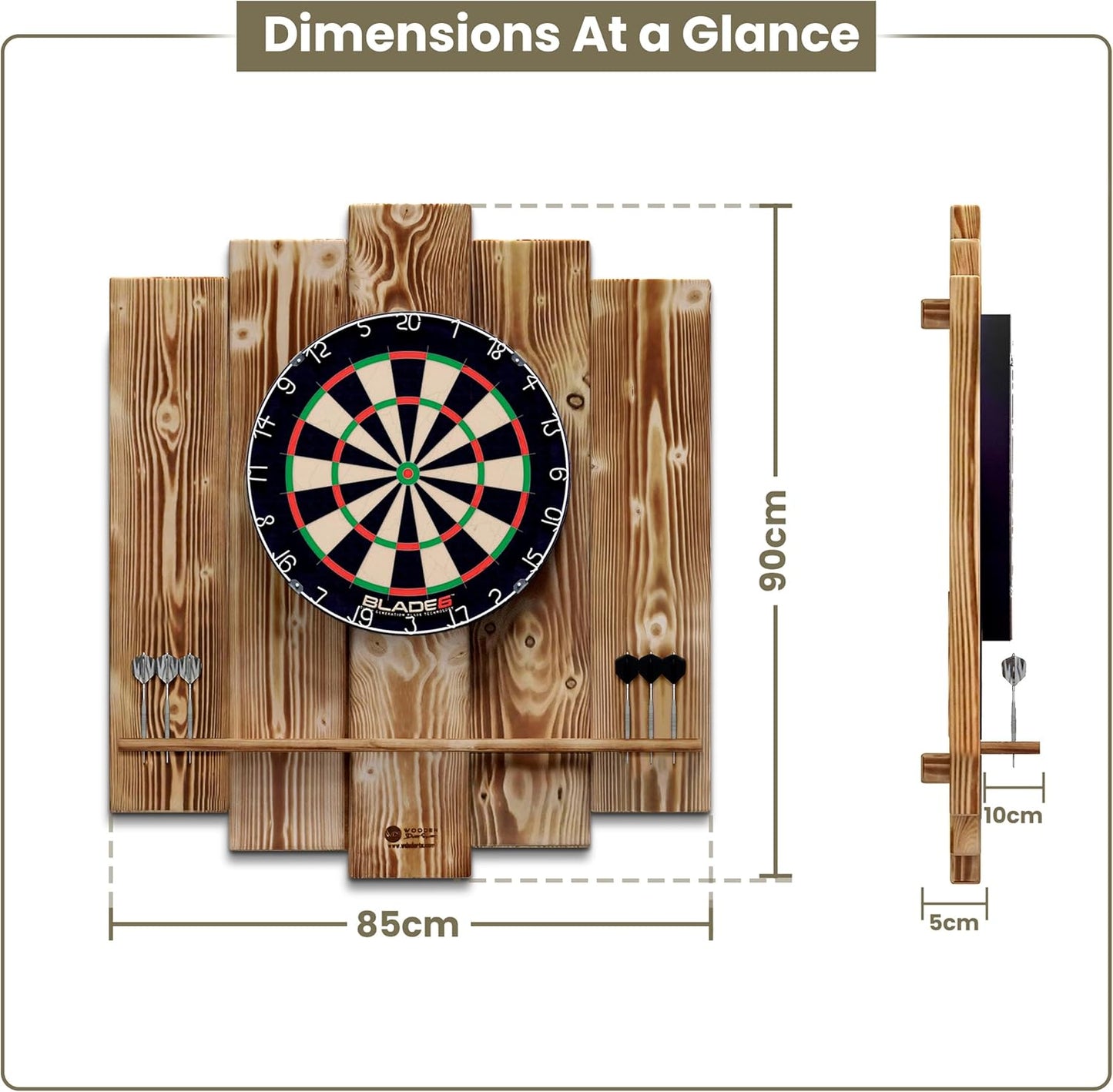 Dartboard Surround Wandschutz, OHNE Tablet-Halter Burned Look (Geflammt)