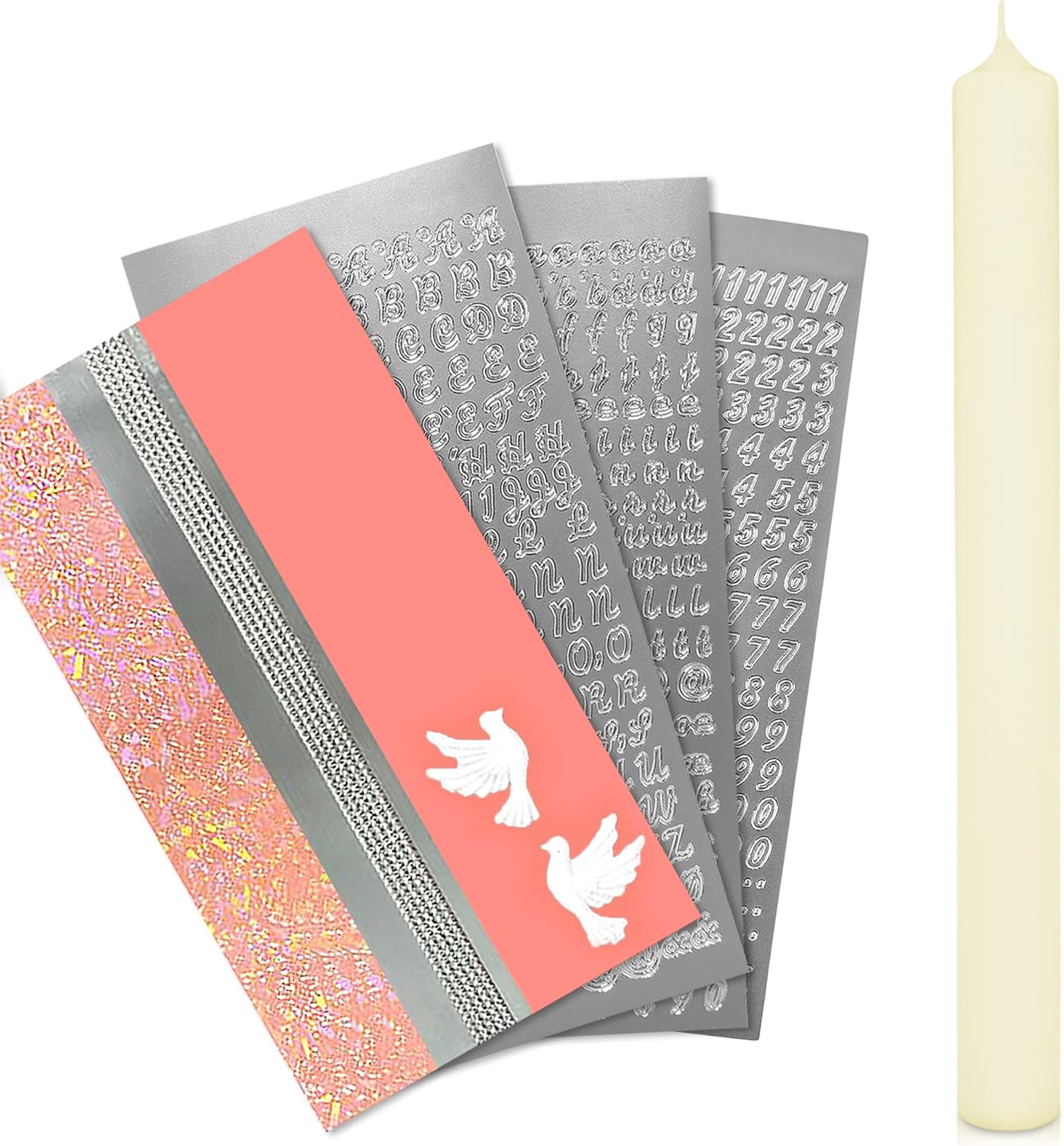 Kerzen-Rohling Set zur individuellen Gestaltung, Rosa mit Taube Kerze 40x4 cm | Creme