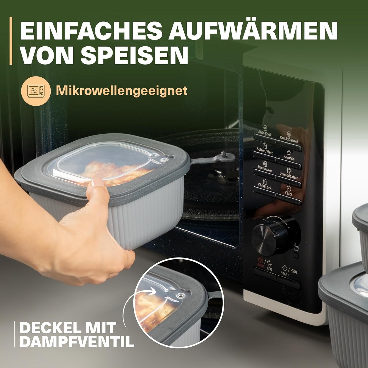 9-teiliges Frischhaltedosen-Set mit Ventildeckel, Grau 9er Set Quadratisch