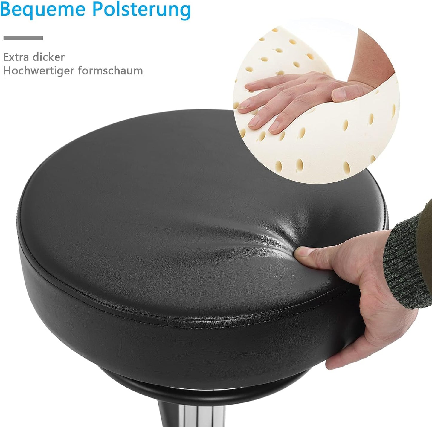 Höhenverstellbarer Hocker mit Rollen (bis 180 kg), Schwarz