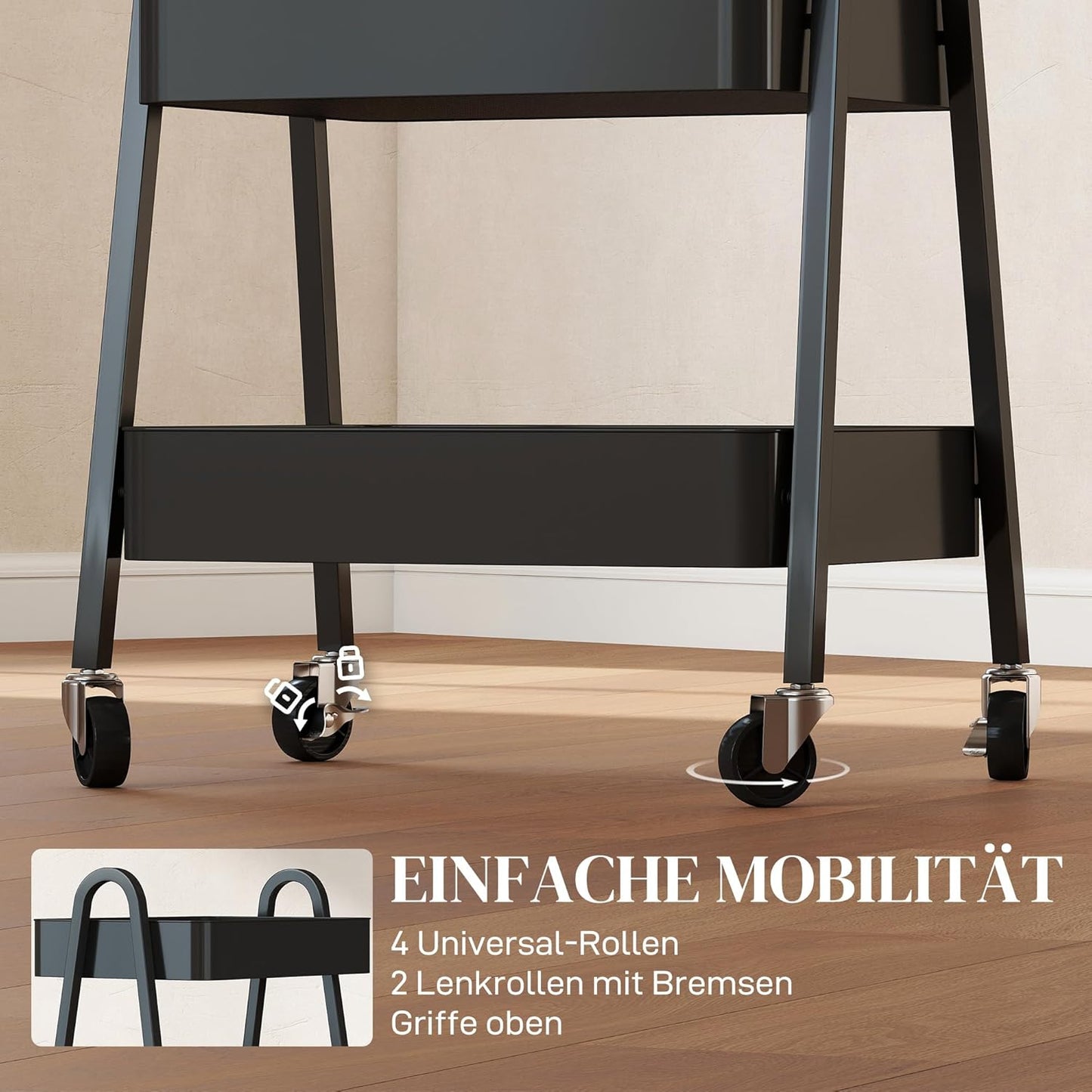 Rollwagen mit Bremse, Schwarz