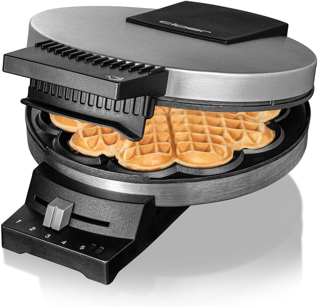 Waffeleisen 189 mit Herz-Design und Signalton, Doppelte Antihaftbeschichtung, Edelstahl