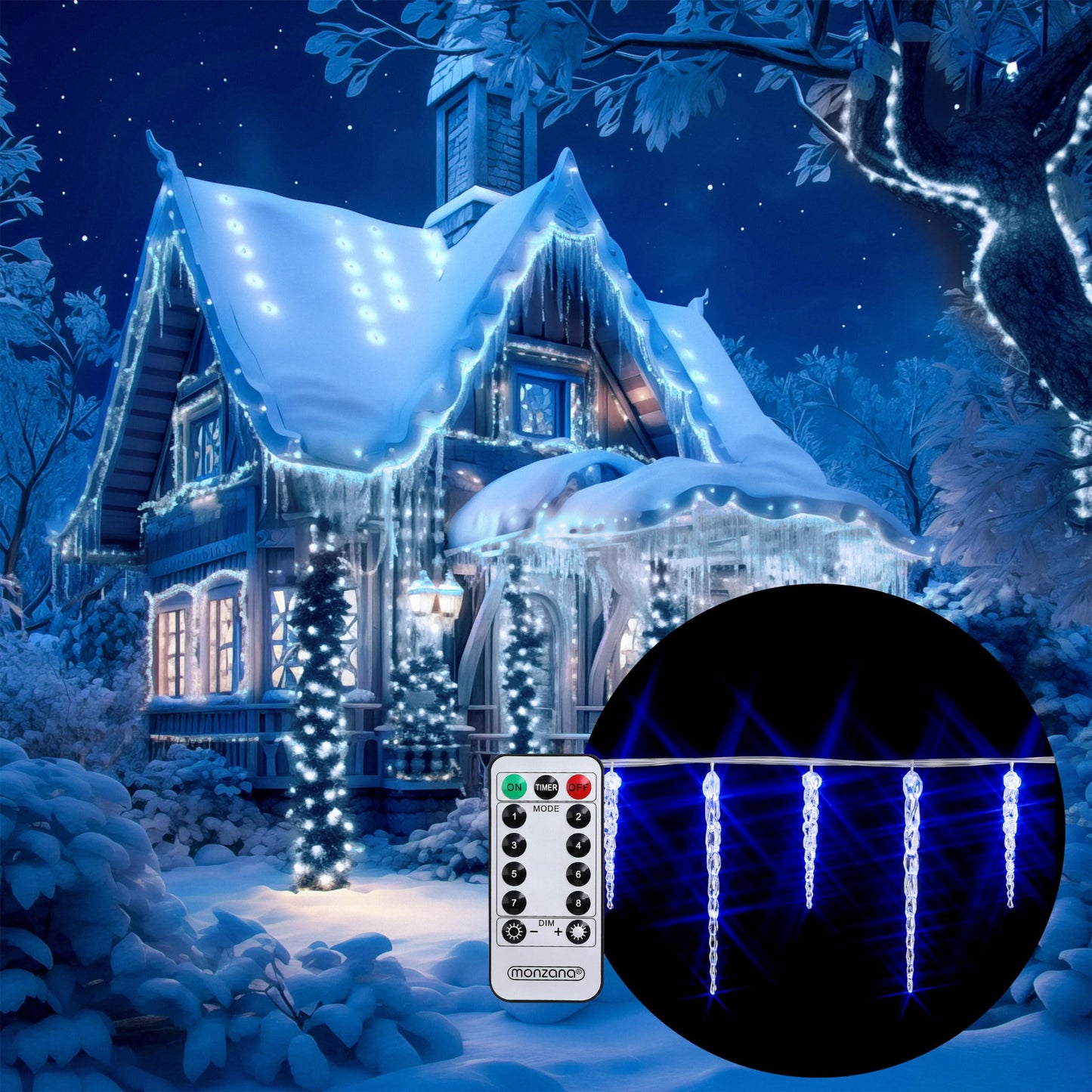 LED Eiszapfen-Lichterkette mit Fernbedienung, Blau 40 Zapfen