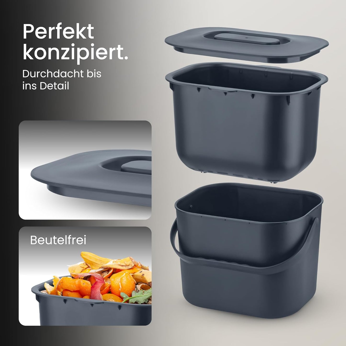 Komposteimer mit Sieb, Anthrazit Grau