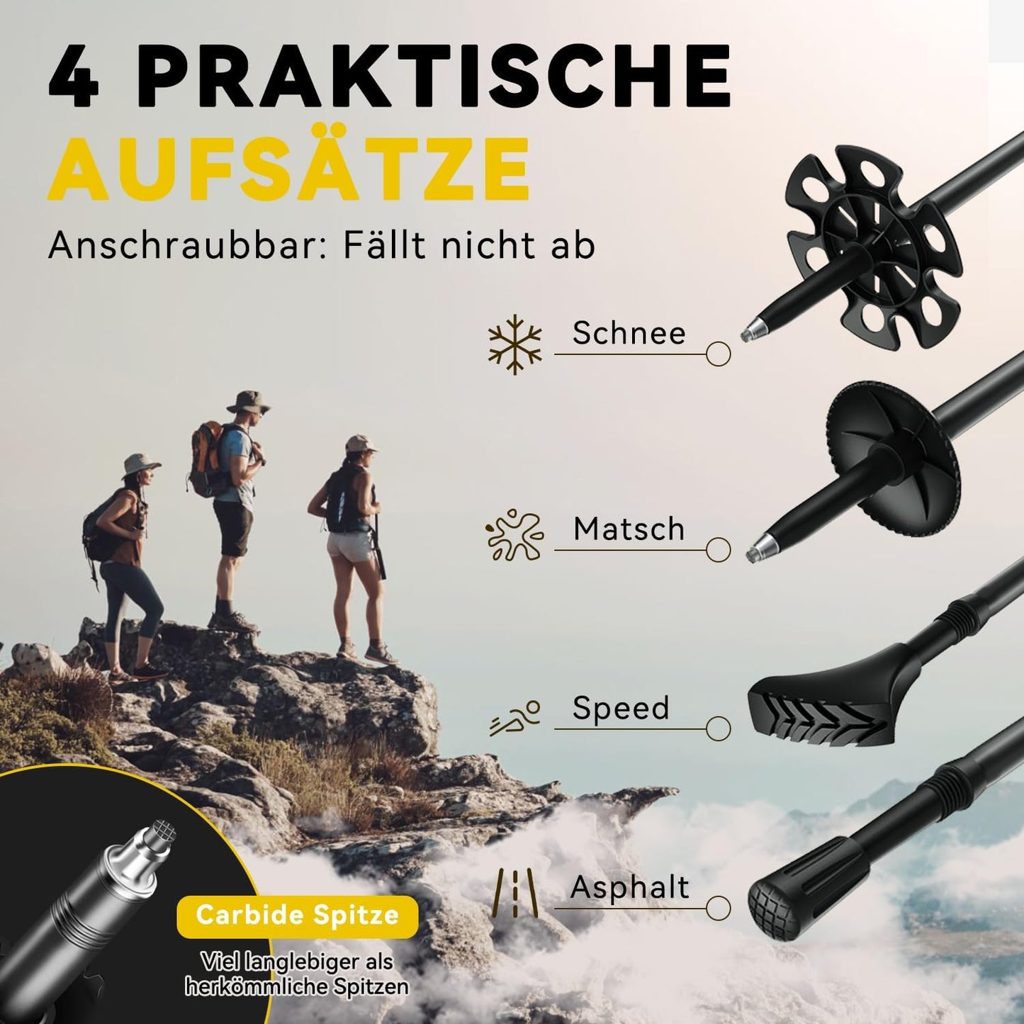 Faltbare Trekkingstöcke, Schwarz Premium