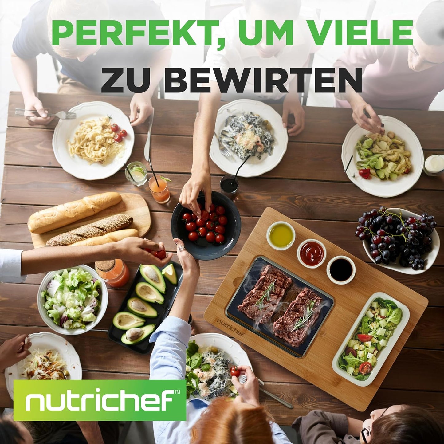 Heisser Stein Tischgrill-Set, Rechteck + Keramikteller