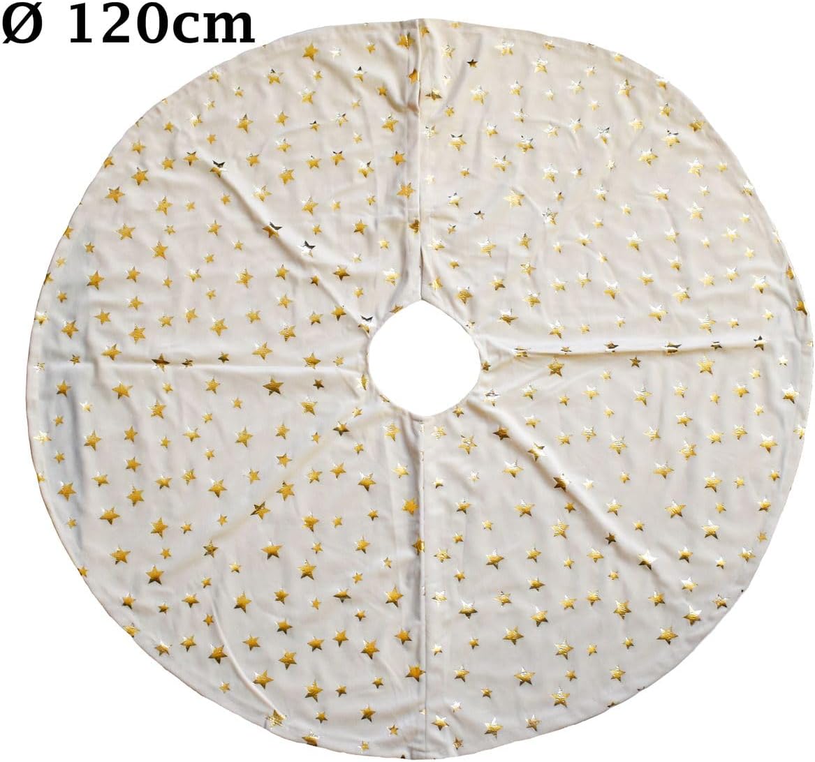 Kuschlige runde Christbaumdecke, Beige / Sterne
