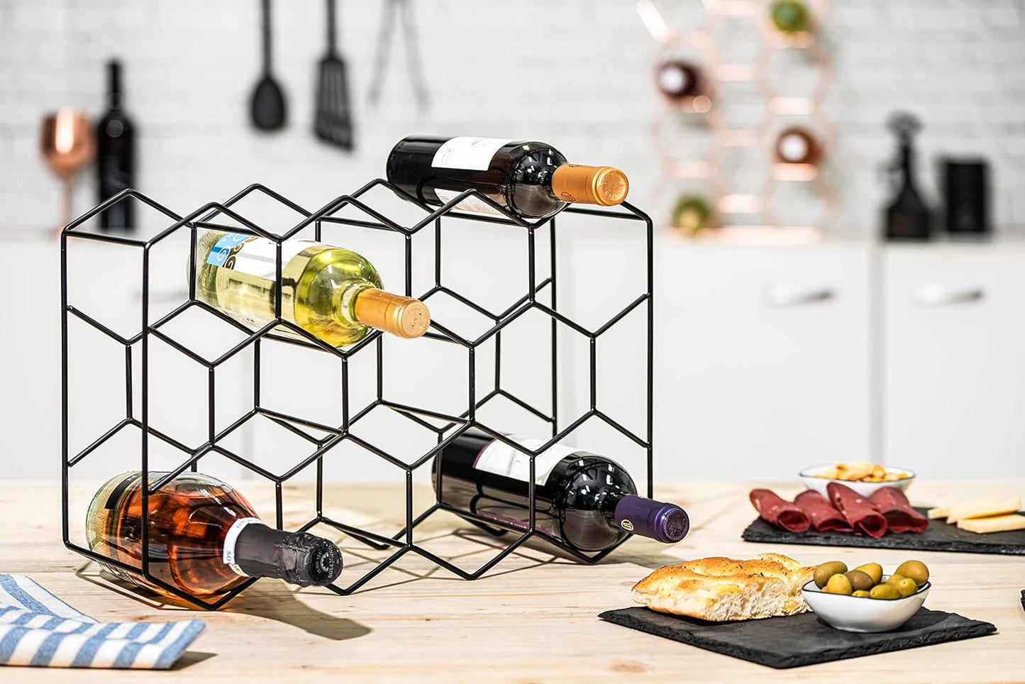 Modernes Tisch-Weinregal für 14 Flaschen, Schwarz 14 Flaschen