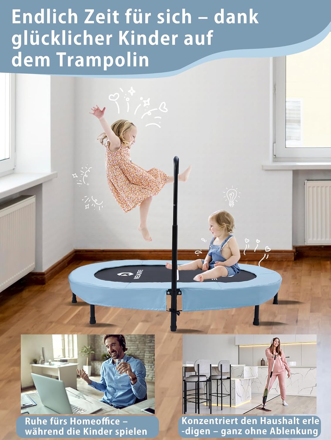 Indoor Trampolin für 2 Personen, Hellblau