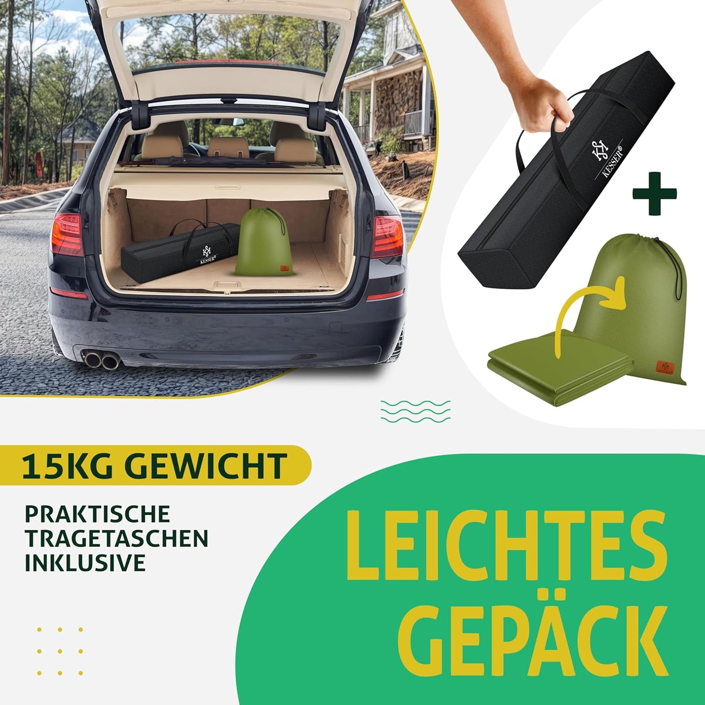 Hängematte mit Gestell für 2 Personen, Khaki