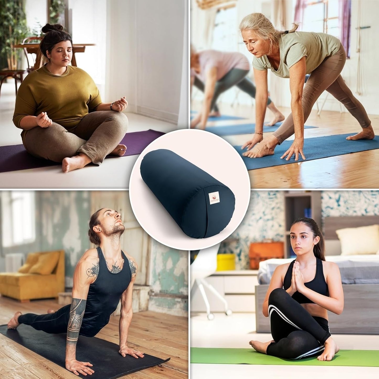 Yoga Bolster mit Dinkelspelzfüllung, Marineblau