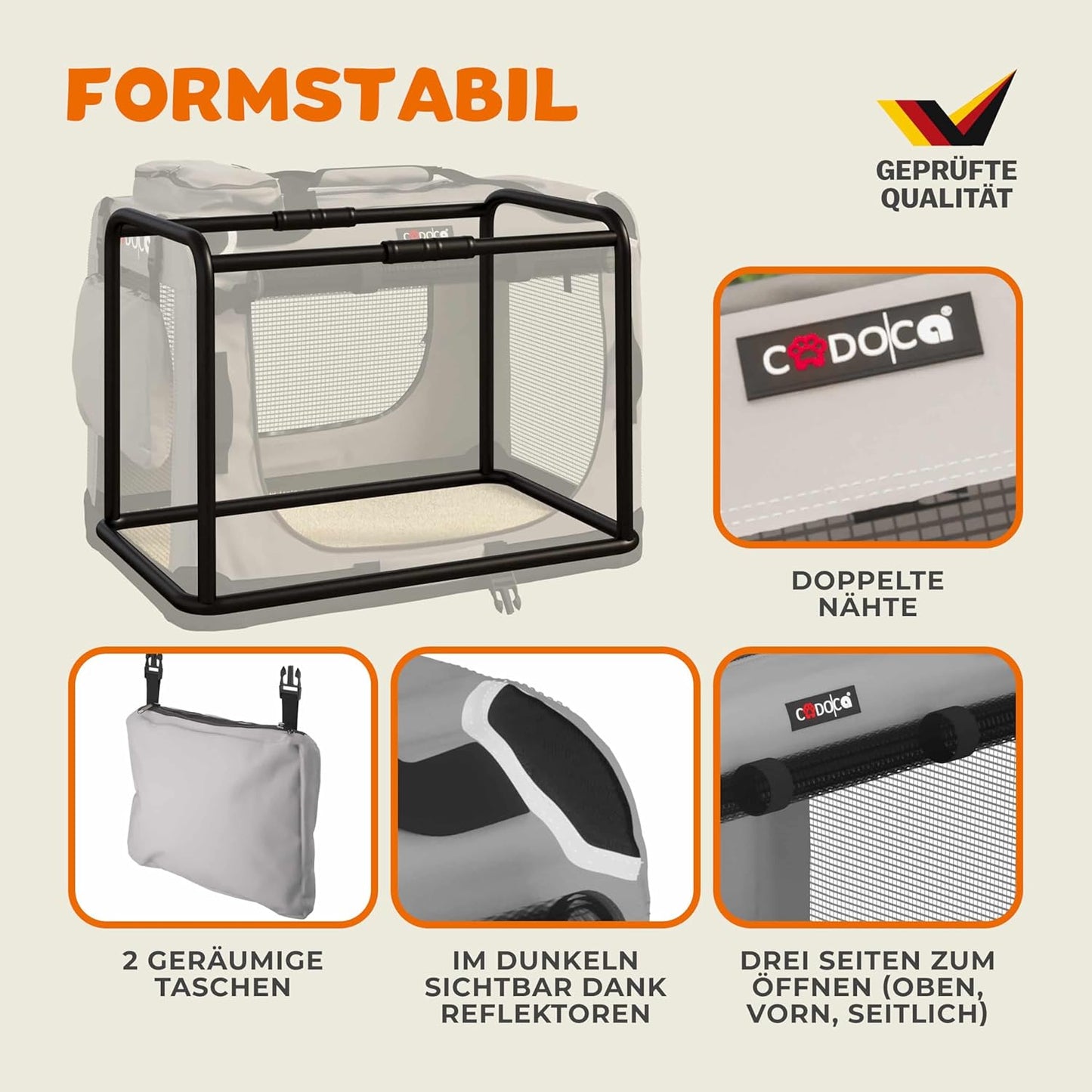 Faltbare Hundetransportbox XXL, bis 40 kg, atmungsaktiv, L 90 x B 60 x H 66 cm Grau