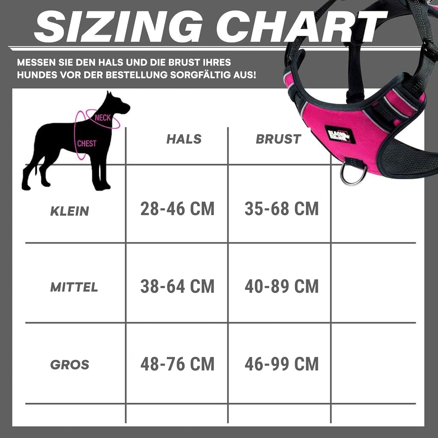 Komfort-Hundegeschirr mit Netzpolsterung, verstellbar, rosa / bl klein