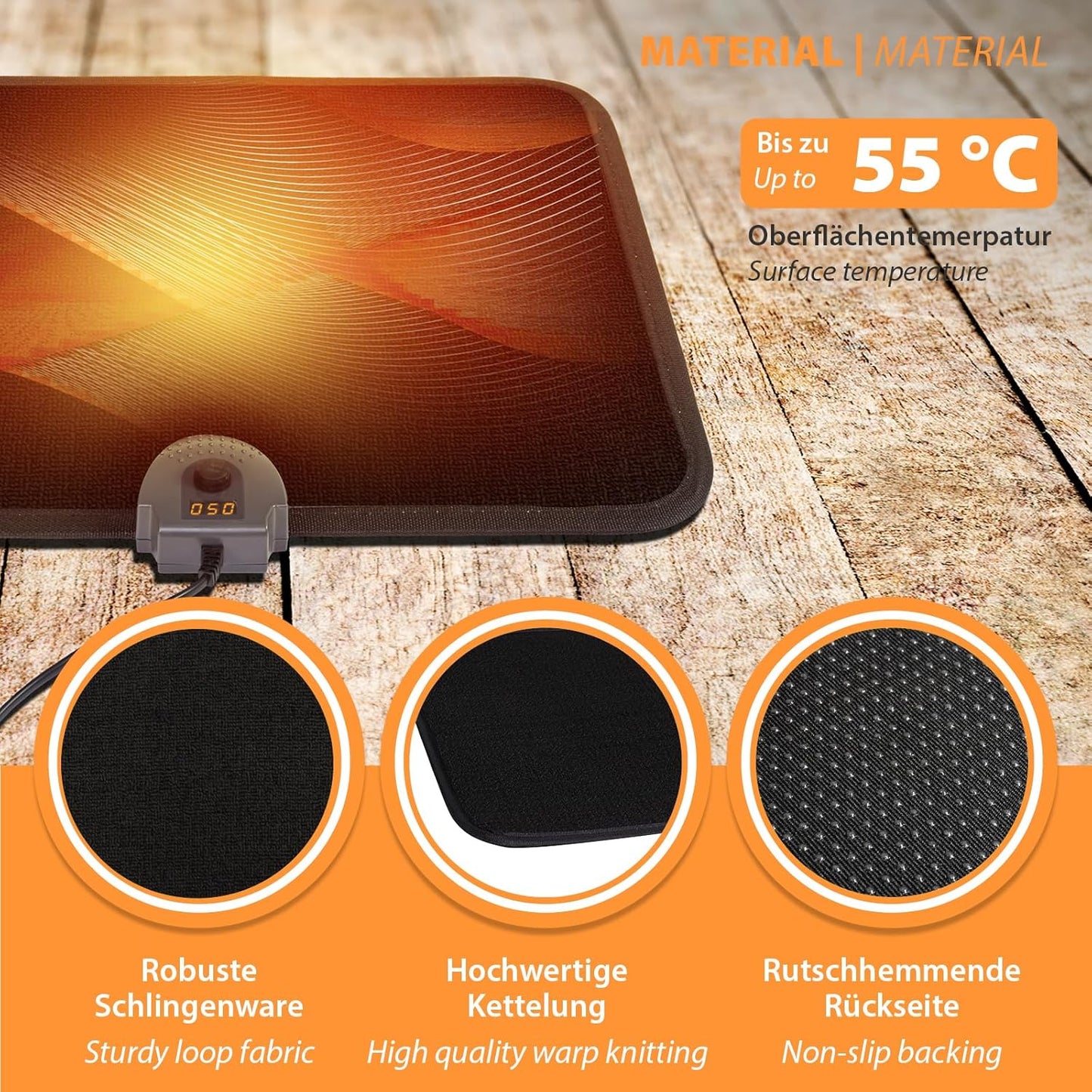 Infrarot-Heizteppich mit Thermostat und Timer, Teppich