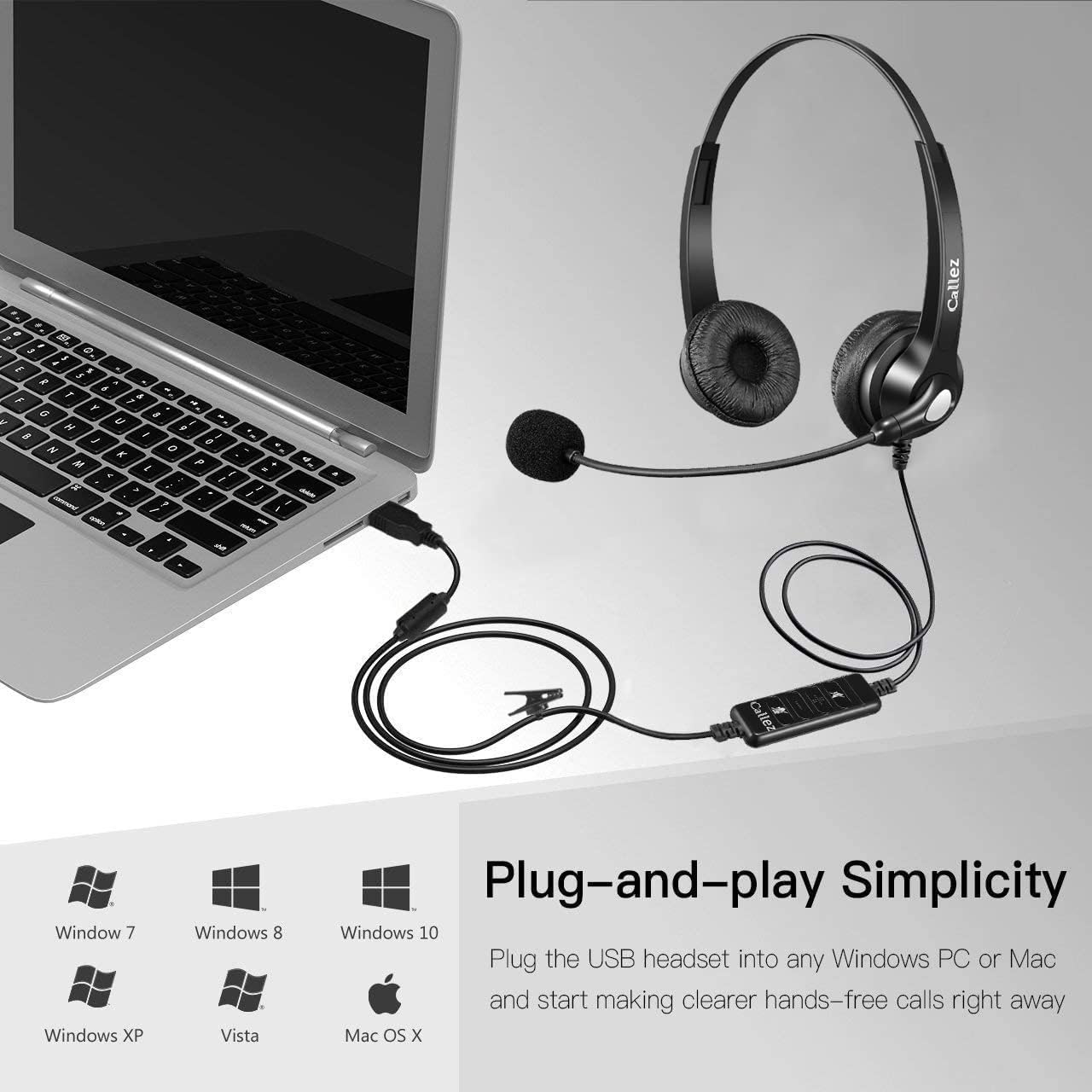 PC Headset mit Mikrofon und Lautstärkeregler, Schwarz