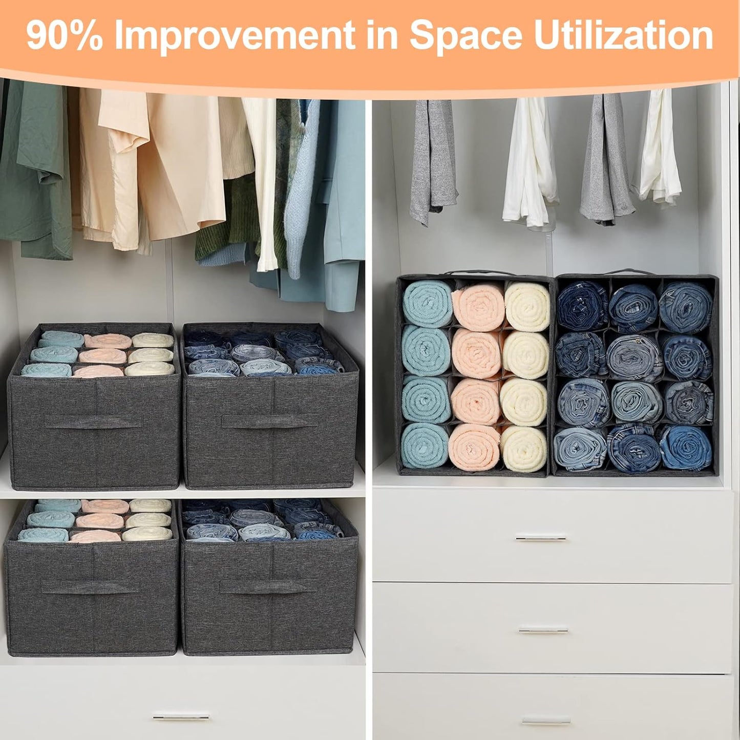 2er-Set Kleiderschrank-Organizer, 2 Stück Grau