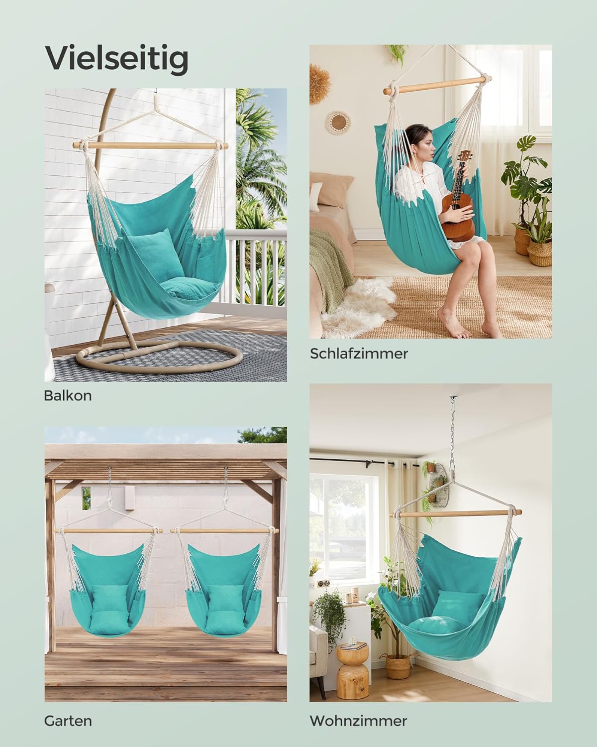 Hängesessel mit Kissen, Mintgrün Holz