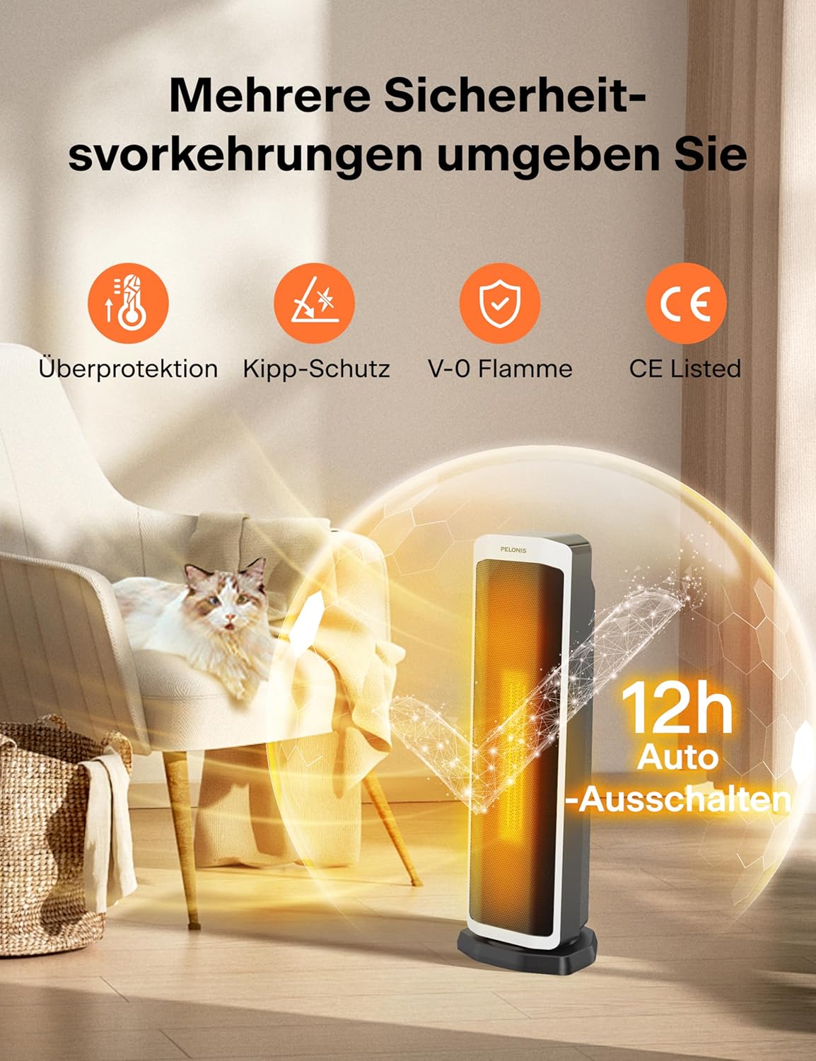 Keramikheizlüfter, Weiß 59CM