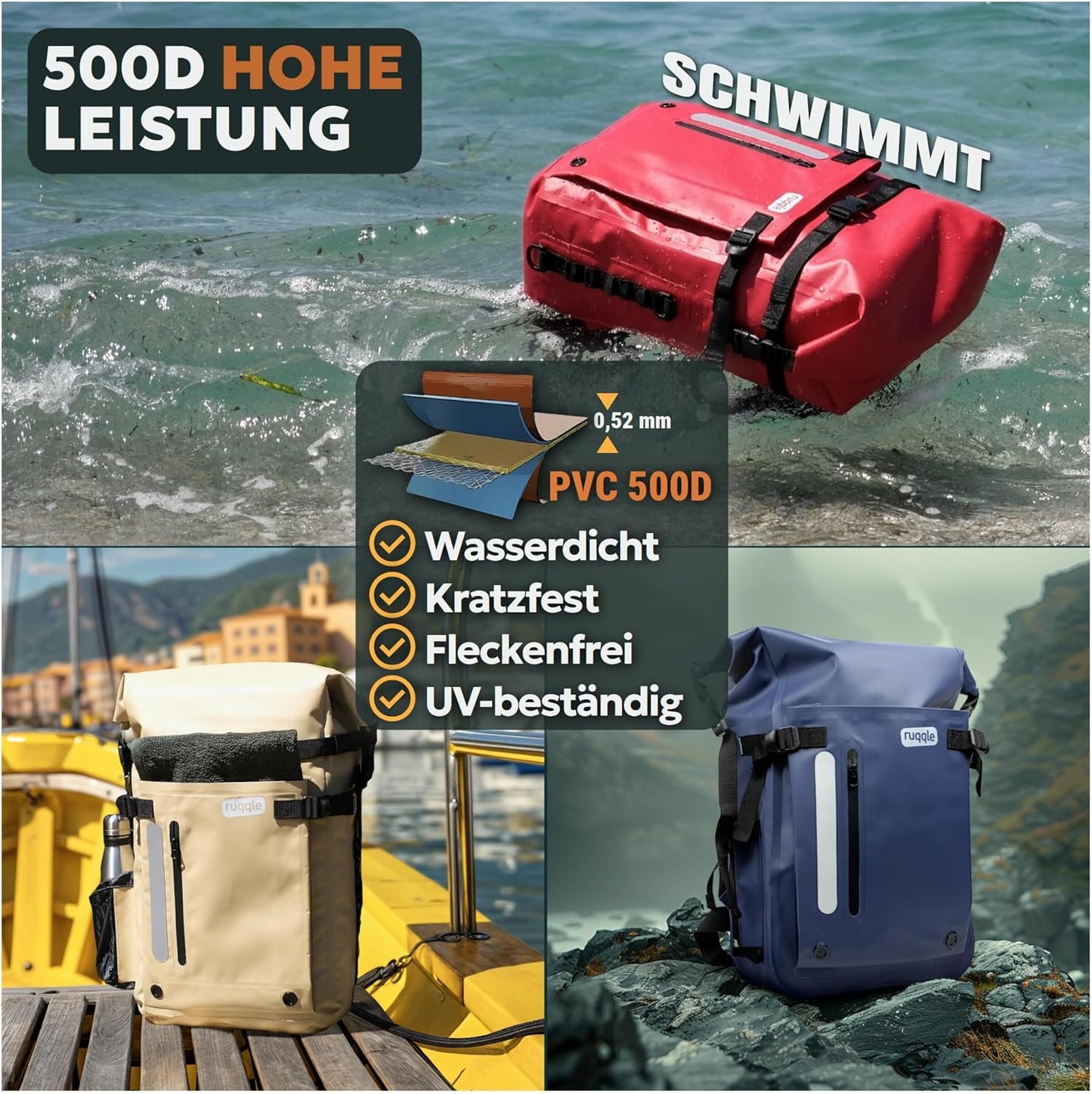 Wasserdichter Rolltop-Rucksack für Outdoor-Aktivitäten, 30 Liter Gelb