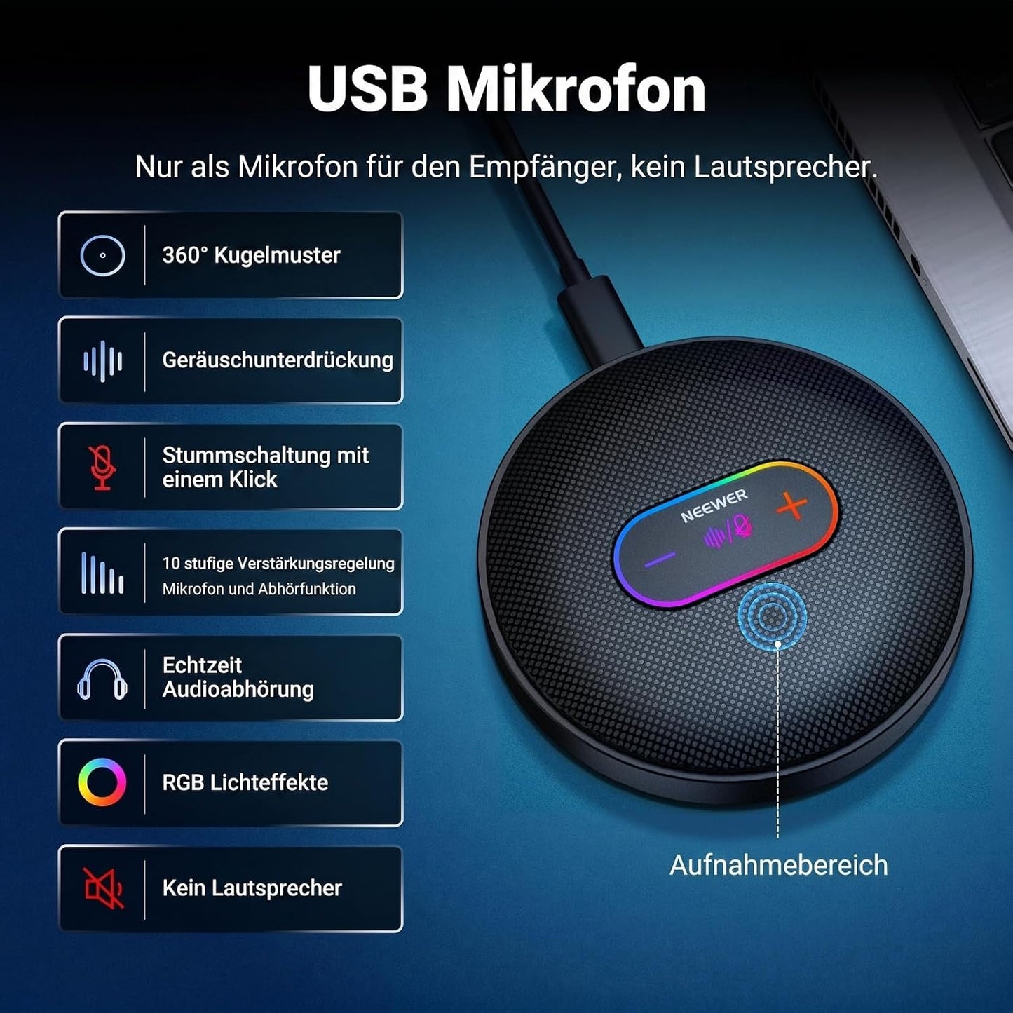 USB-Tischmikrofon mit Rauschunterdrückung, UM04