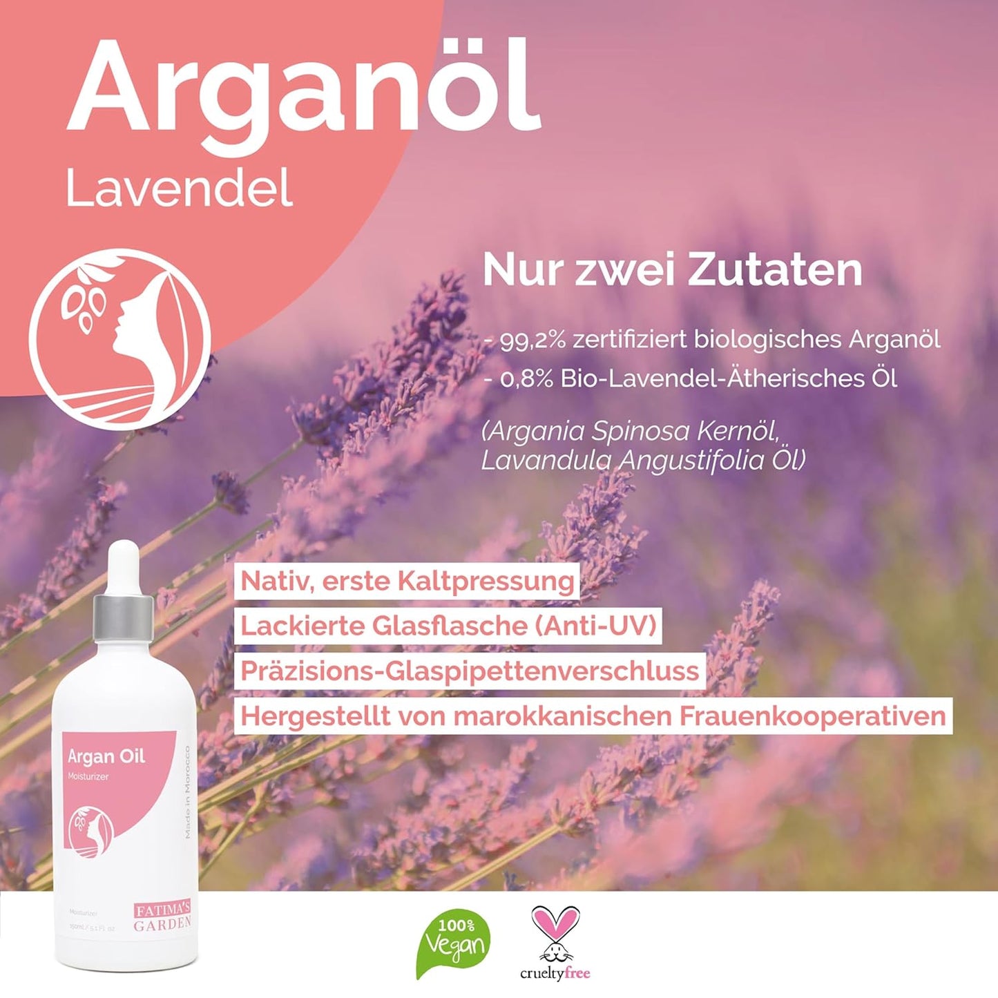 Argan- und Lavendelöl Feuchtigkeitscreme (100 ml), Arganöl mit Lavendel 100 ml (1er Pack)