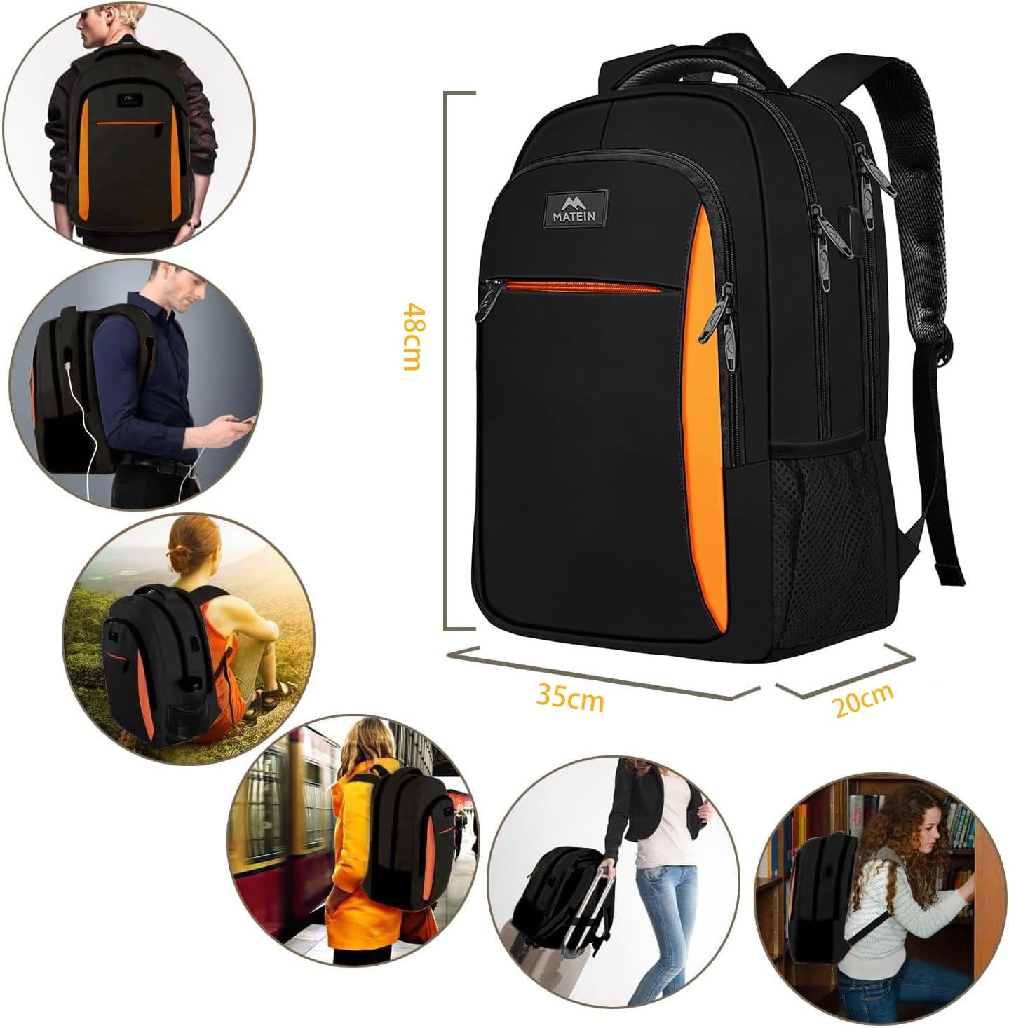 Schulrucksack mit Laptopfach, 17,3 Zoll Schwarzorange