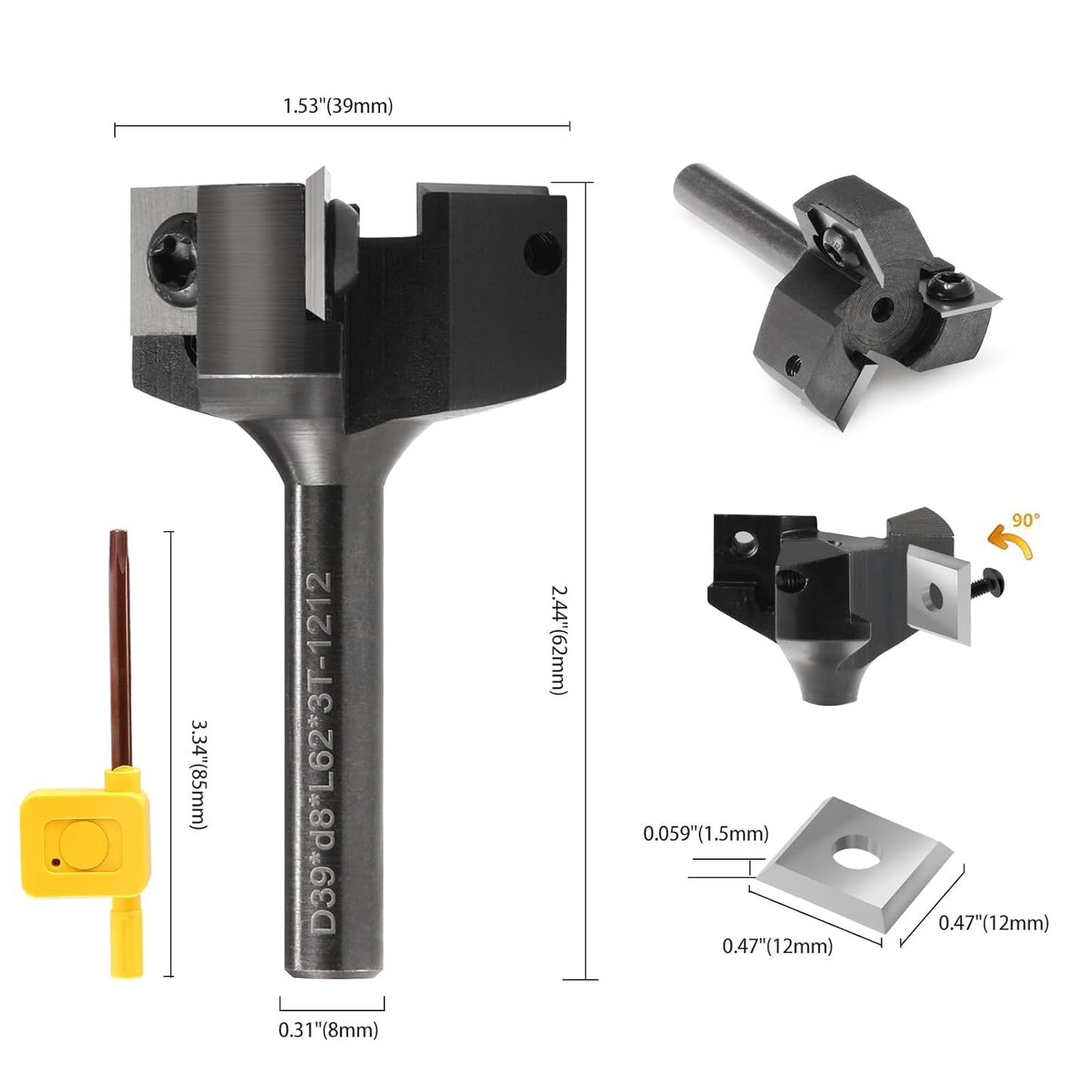 Planfräser mit Hartmetallmessern, S=8 mm, D=39 mm 3 Flöten