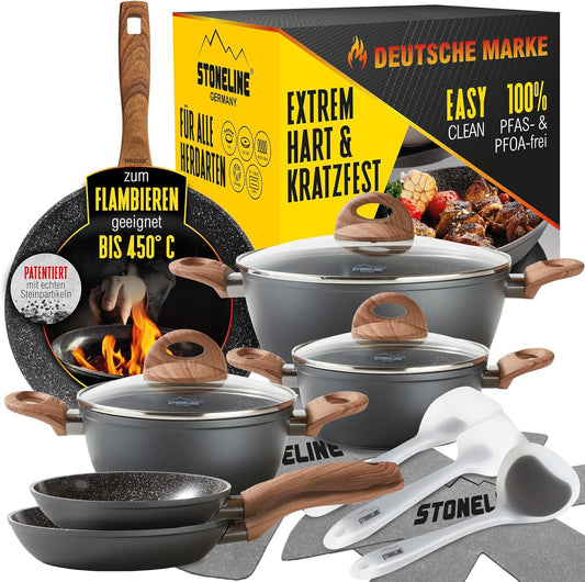 14-teiliges Kochgeschirr-Set, Induktionstauglich, 14-teilig, Holzoptik