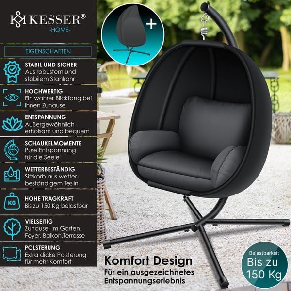 Luxe Hängesessel mit Gestell und Kissen, Anthrazit