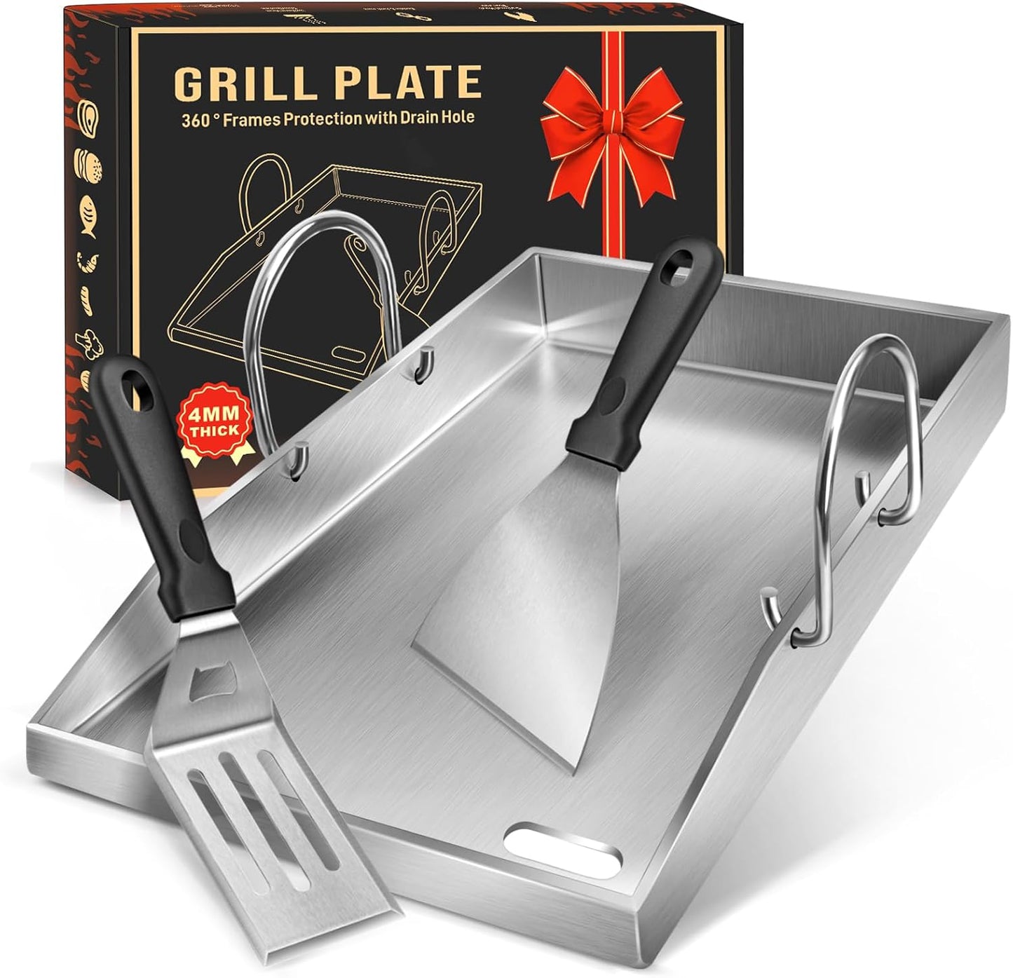 Grillplatte mit Grillspatel-Set, Vier Kanten