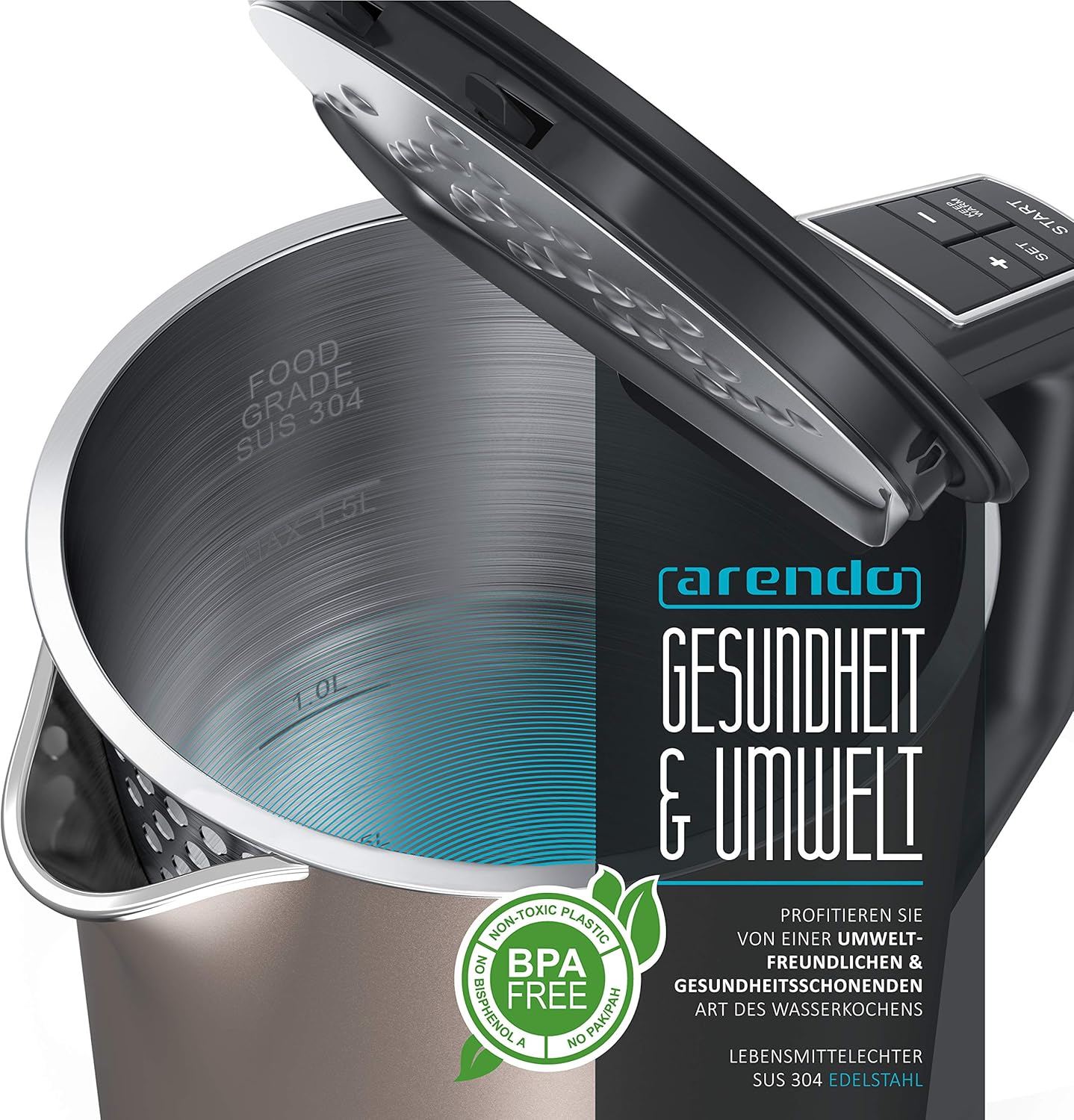 Wasserkocher mit Temperatureinstellung 1,5L, Bronzo ; Single