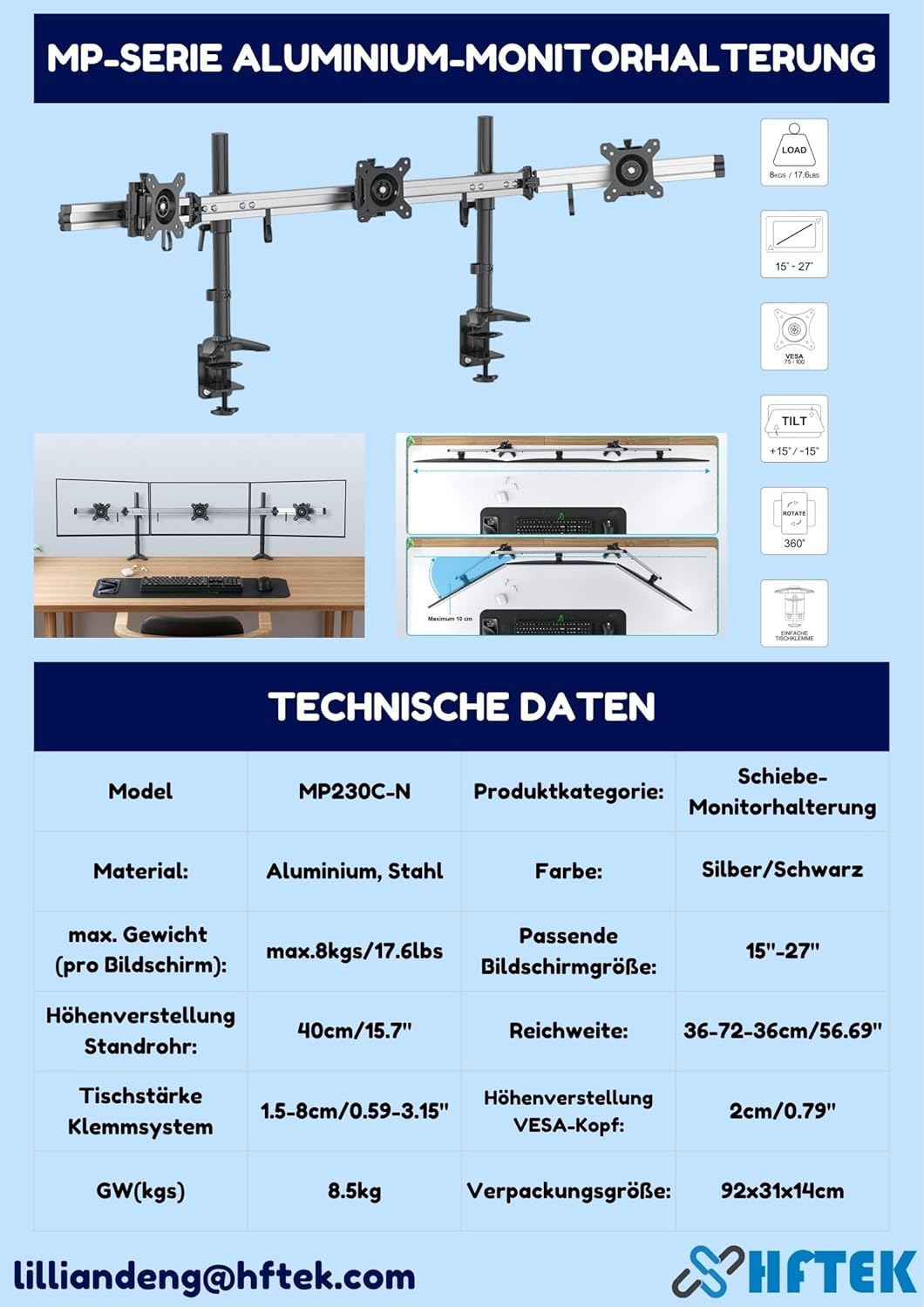 3-Fach Monitorarm Tischhalterung MP230C-N
