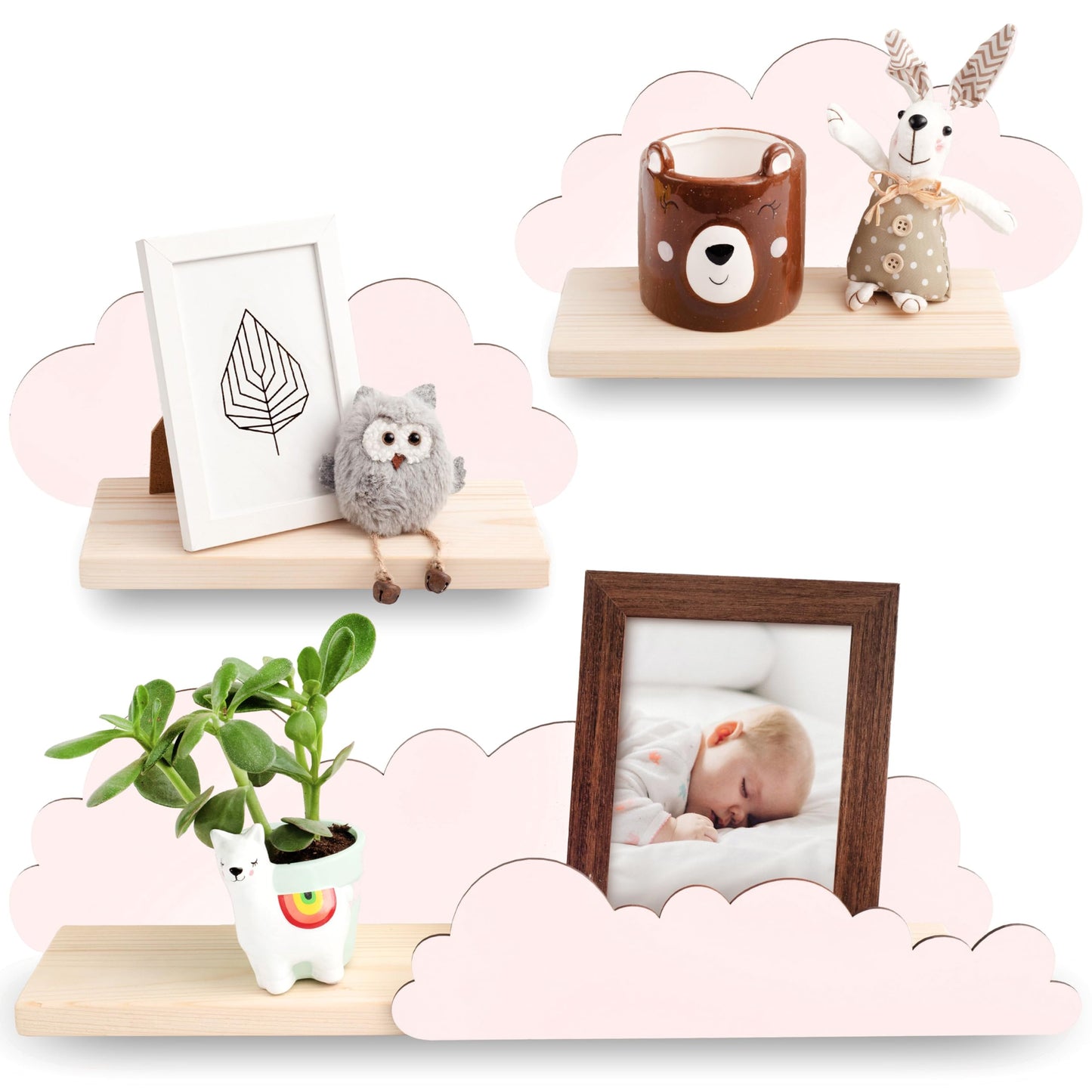 Holz Wandregal-Set für Kinderzimmer (3-teilig), Rosa