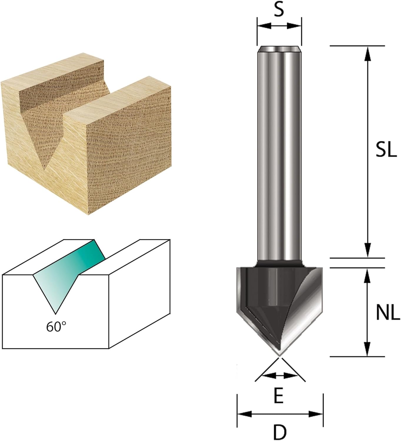 V-Nutfräser, E=90° / D=6,35 / NL=9,5